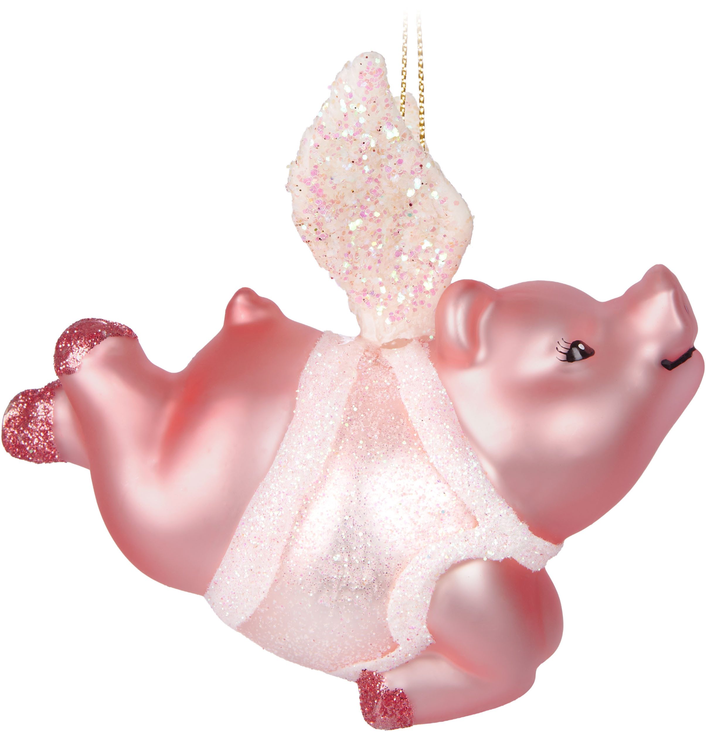 BRUBAKER Weihnachtsbaumkugel Fliegendes Schwein - Weihnachtskugel Schweinchen mit Engelsflügeln (1 St), Handbemalt & Mundgeblasen - Lustiger Christbaumschmuck Glas Figuren
