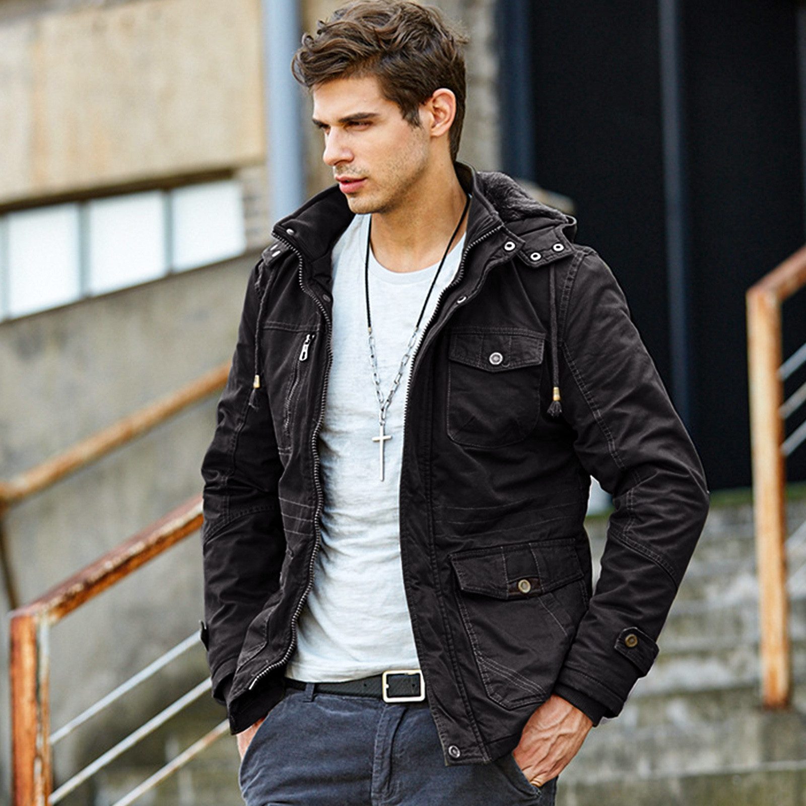 CALIYO Winterjacke Warmes Jacke Winterparka Multi-pocket Winddicht Fleeceja günstig online kaufen