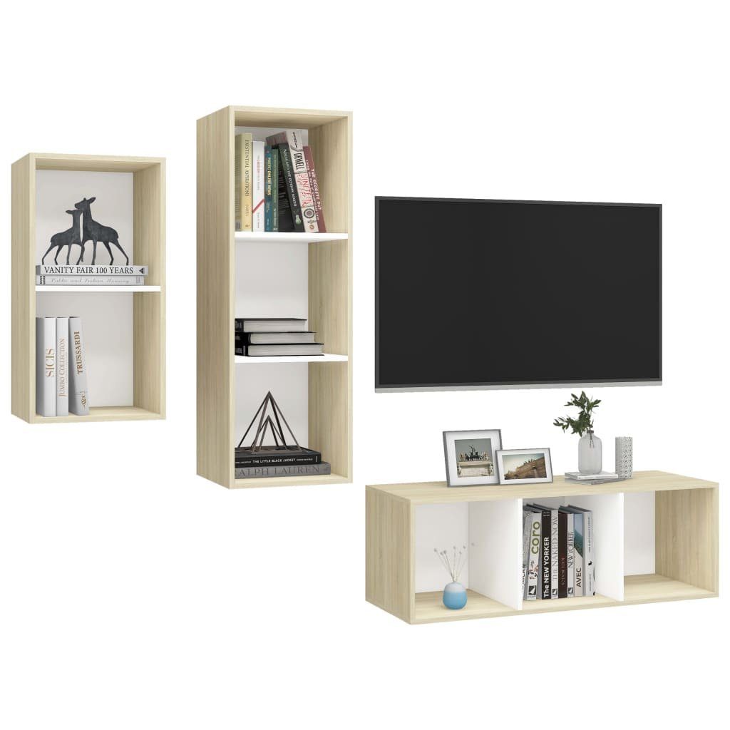 vidaXL Holzwerkstoff Weiß Sonoma-Eiche Weiß TV-Schrank-Set und TV-Schrank 3-tlg. Sonoma-Eiche (1-St)