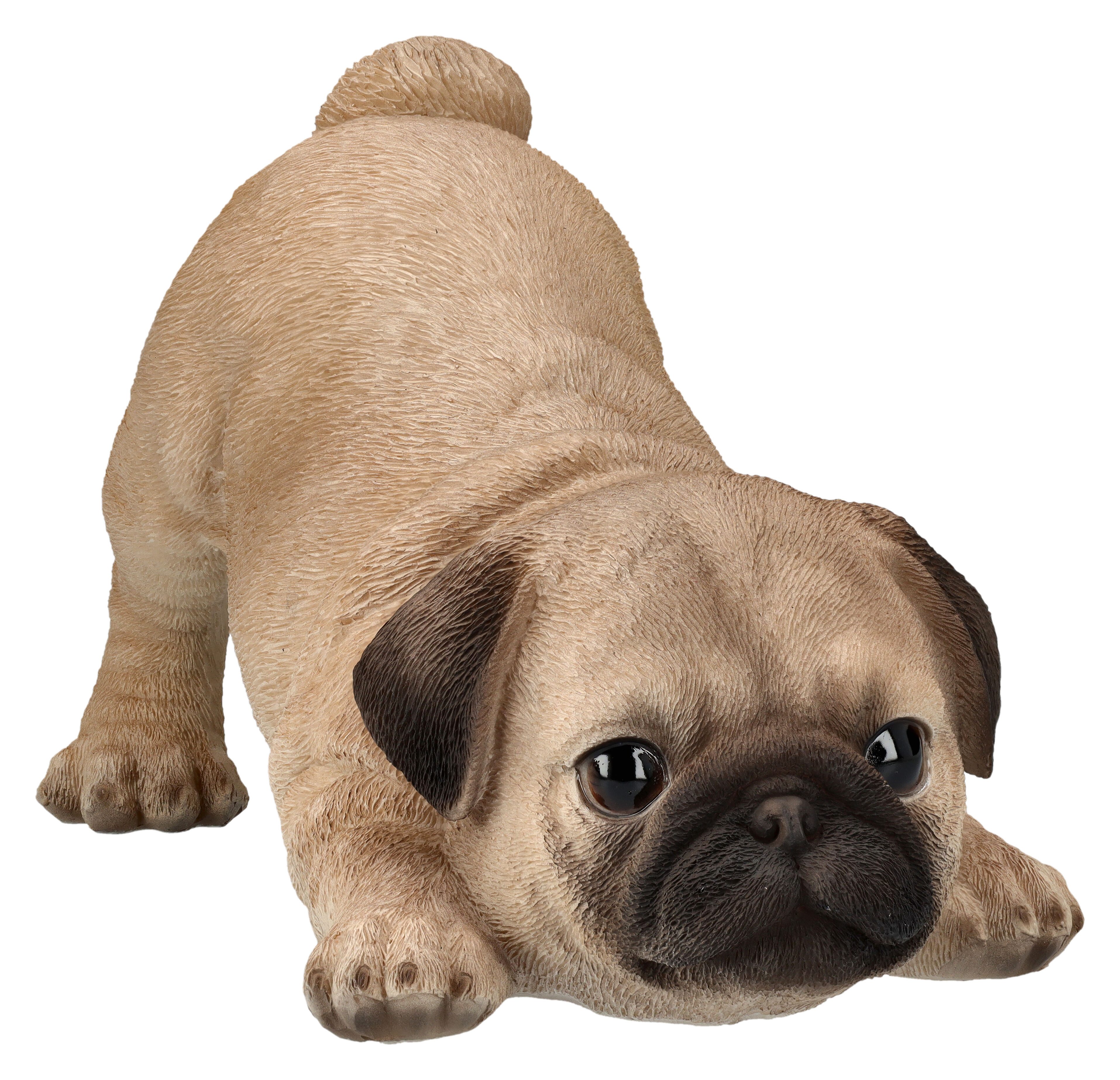 Figuren Shop GmbH Tierfigur Hundefigur - Mops Welpe will spielen - Hund Dekofigur Dekoration