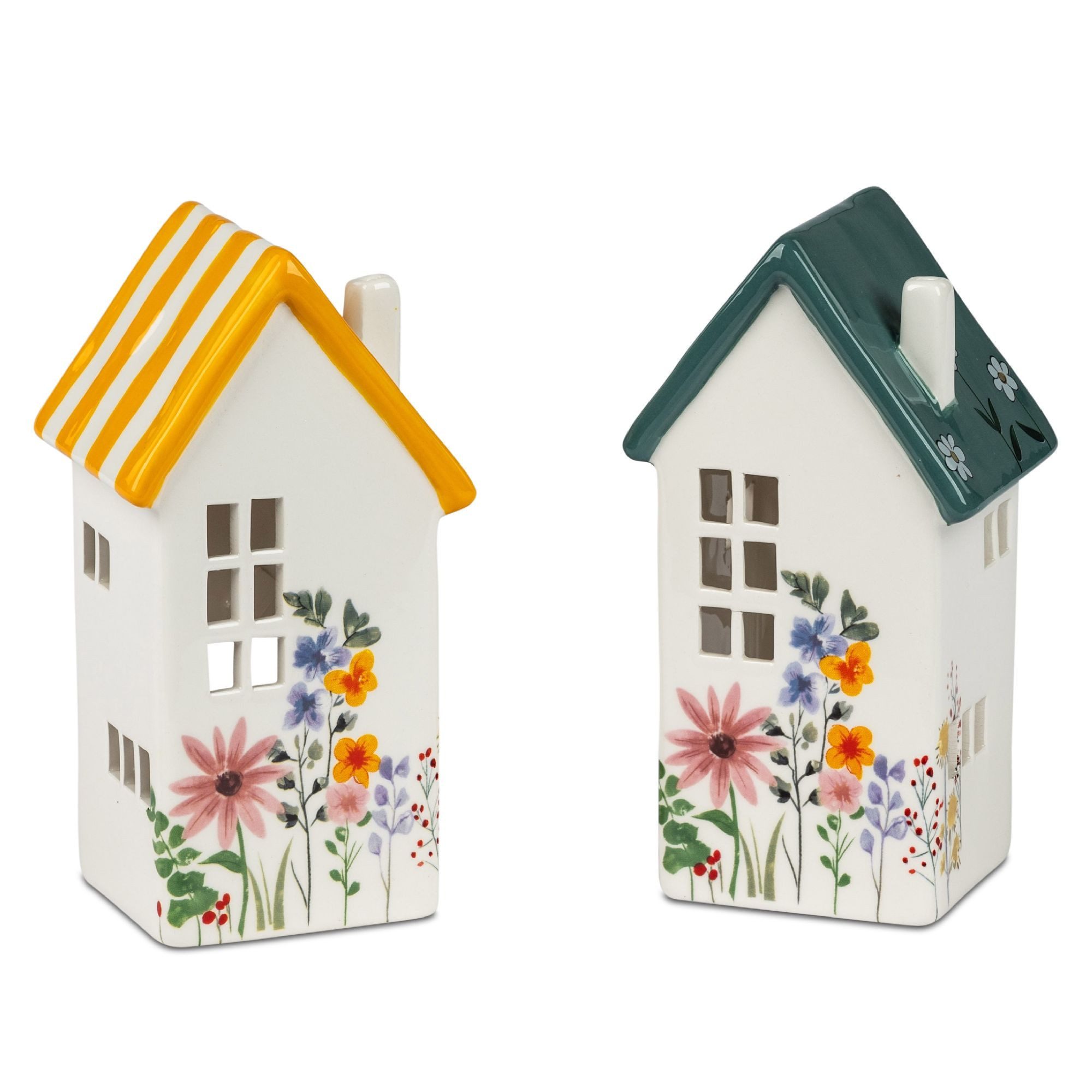 formano Windlicht Blumenwiese, Höhe: 16cm, Farbe: Weiß, Motiv: Häuser