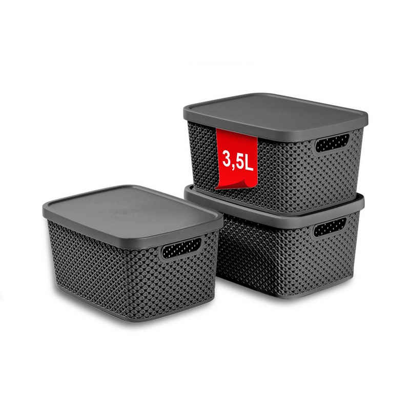 astor24 Aufbewahrungsbox 3er Set Aufbewahrungskorb mit Deckel Box Kiste Regalkorb Organizer (3er Set), erhältlich in 4 Größen und 3 Кольора(ів)