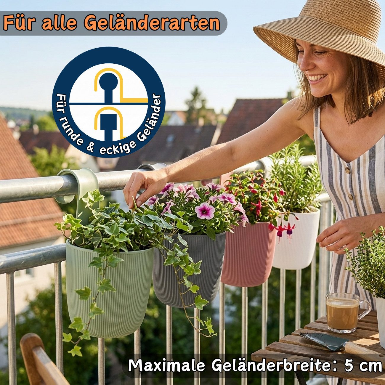 Engelland Blumentopf Blumentopf zum Hängen (Vorteils-Set, 1 St., Fassungsvermögen 2,3 Liter), UV-Beständig, Frostbeständig, Drainagesystem, ideal für Geländer/Zäune
