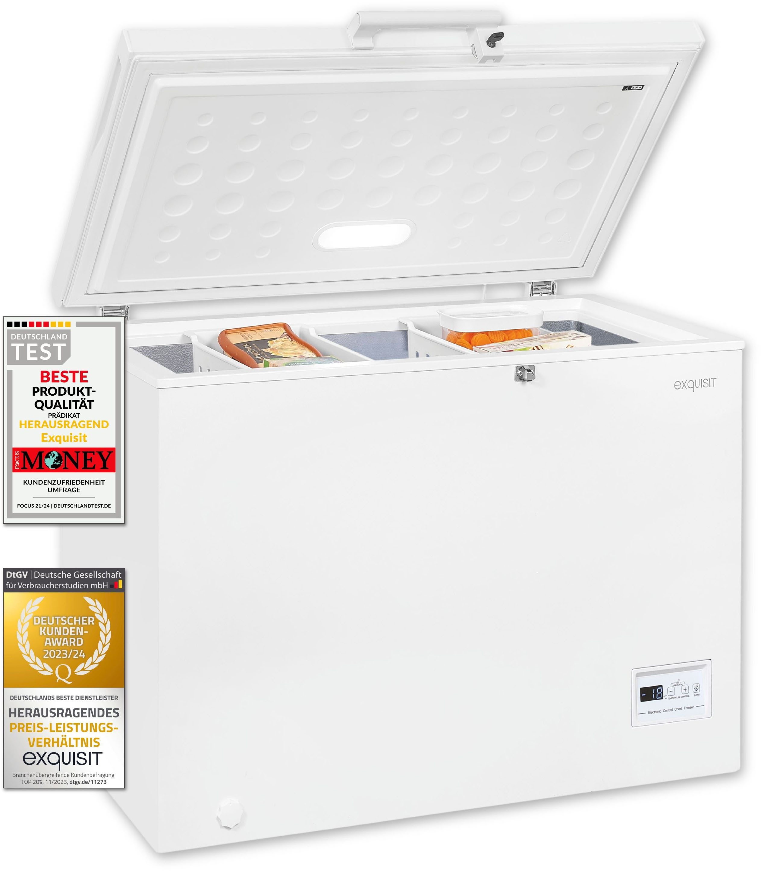 exquisit Gefriertruhe GT200-HE-041C, 102,6 cm breit, 198 l, 4*-Gefriertruhe mit Griff & Türschloss – leicht zu öffnen