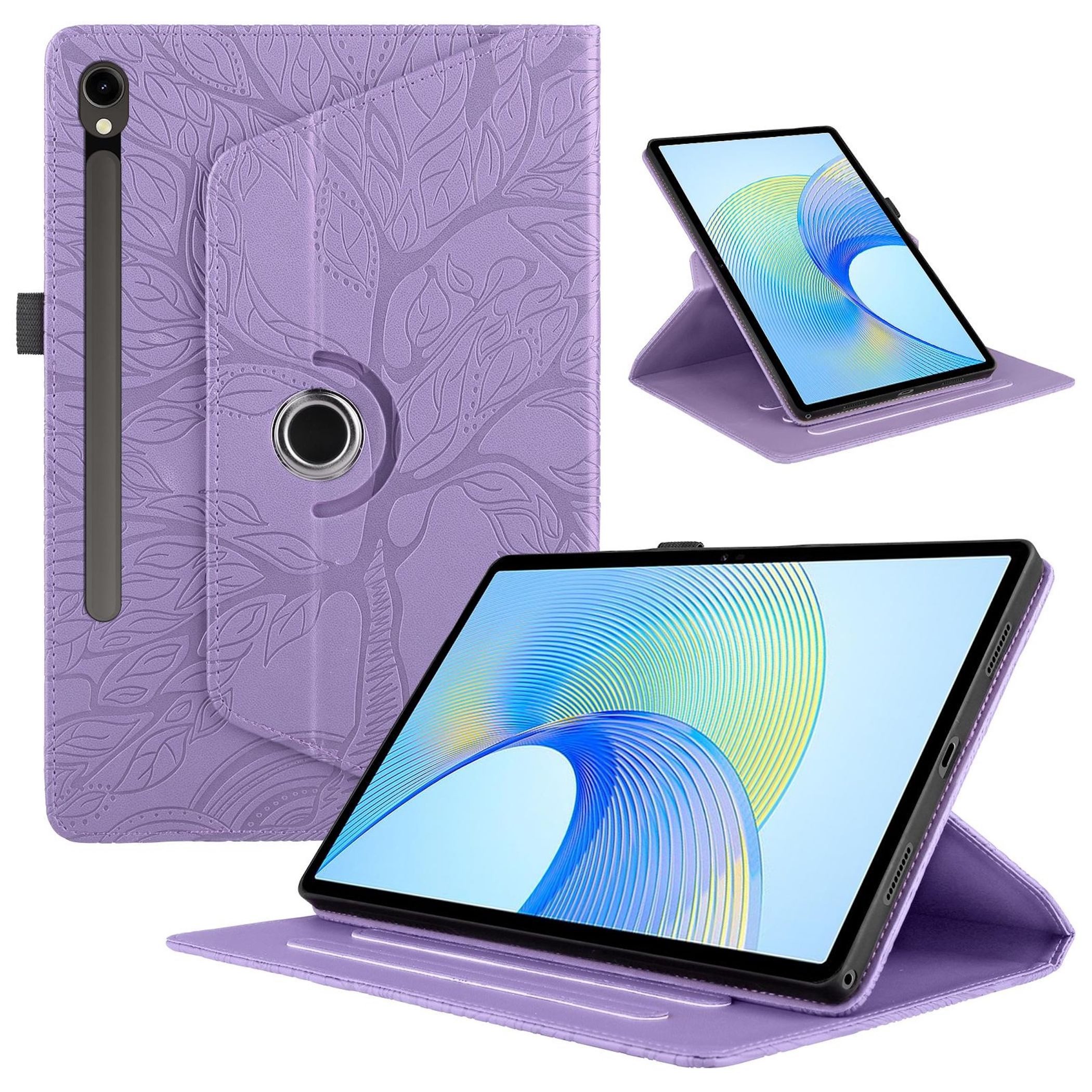 Wigento Tablet-Hülle Für Samsung Galaxy Tab S10 FE Plus 360 Baum Kunstleder Tasche Lila, 360° Drehfunktion, Baum des Lebens Motiv, Standfunktion