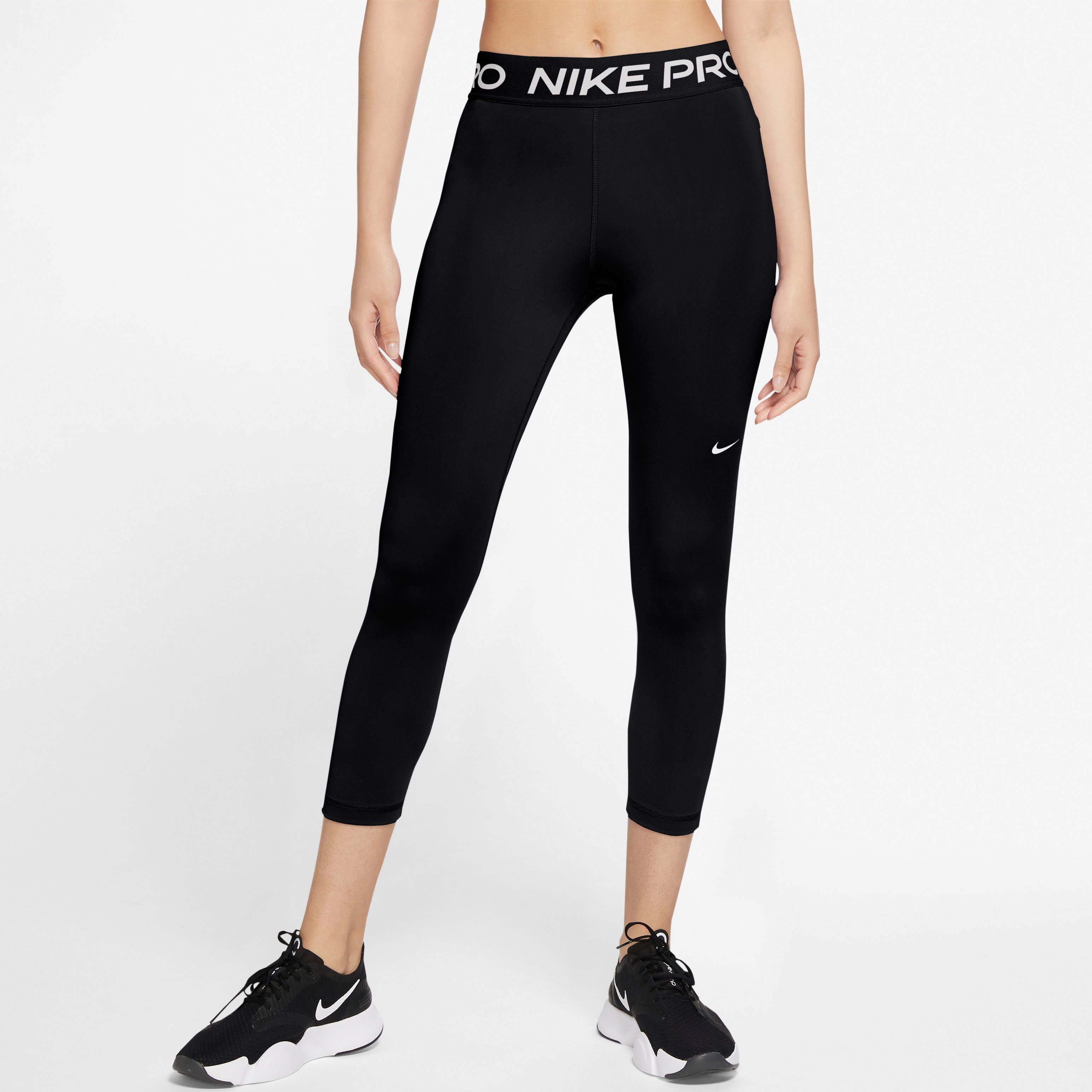 Women's schwarz Trainingstights Pro Crop Nike Mid-Rise Leggings