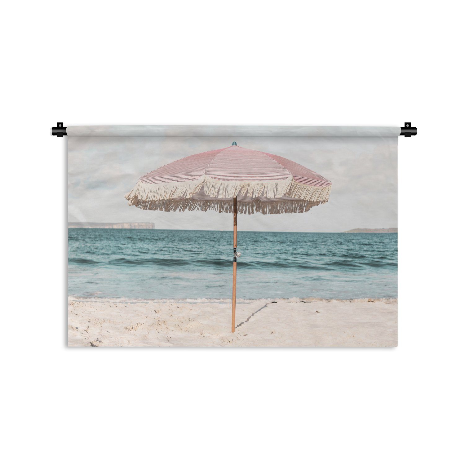 MuchoWow Wanddekoobjekt Sonnenschirm - Strand - Wandbehang, Kleid, - Kinderzimmer Meer für Schlafzimmer, Wohnzimmer, Wolken, Wanddeko