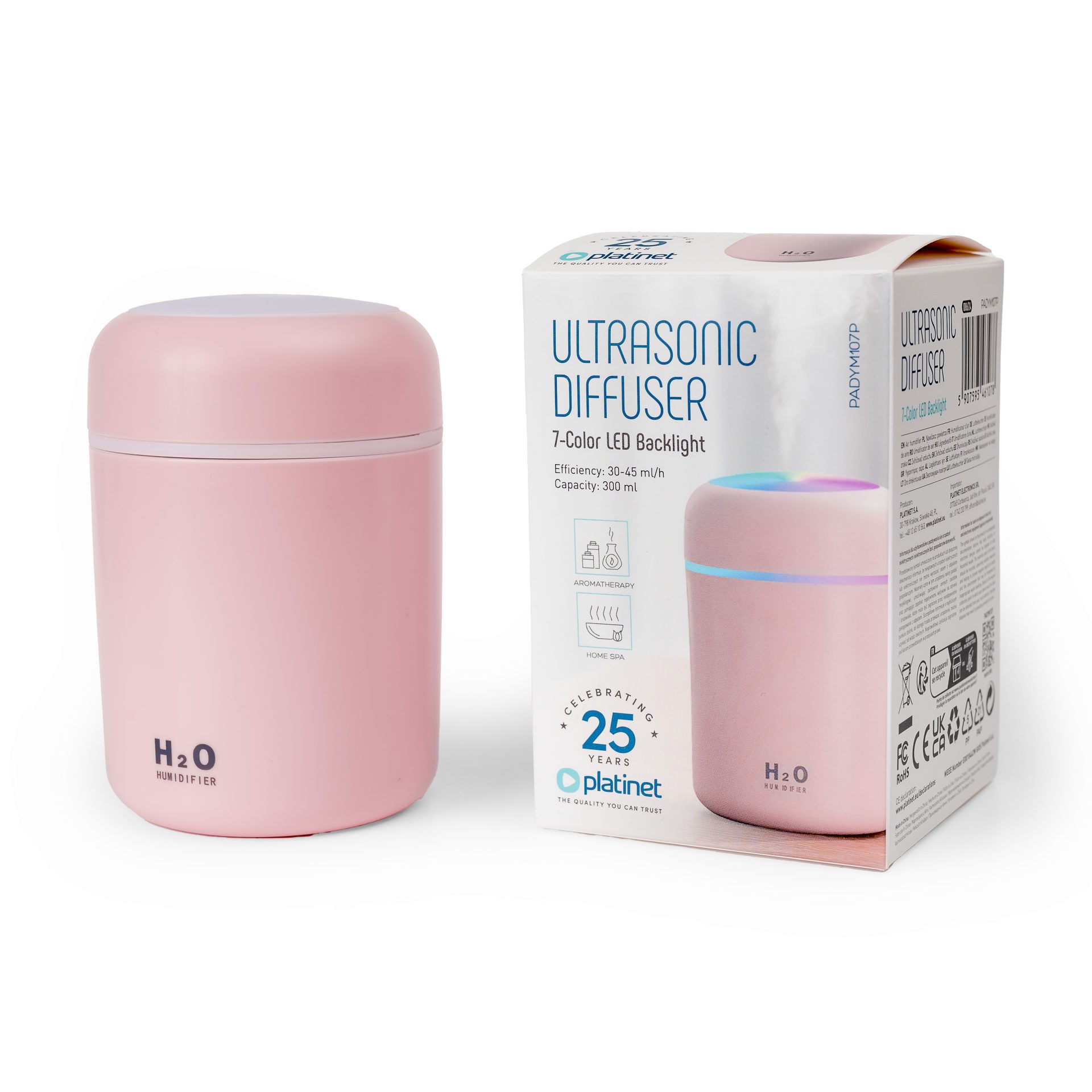 Platinet Duftlampe Kompakter Aroma Diffusor für Raumduft und Entspannung mit RGB LED