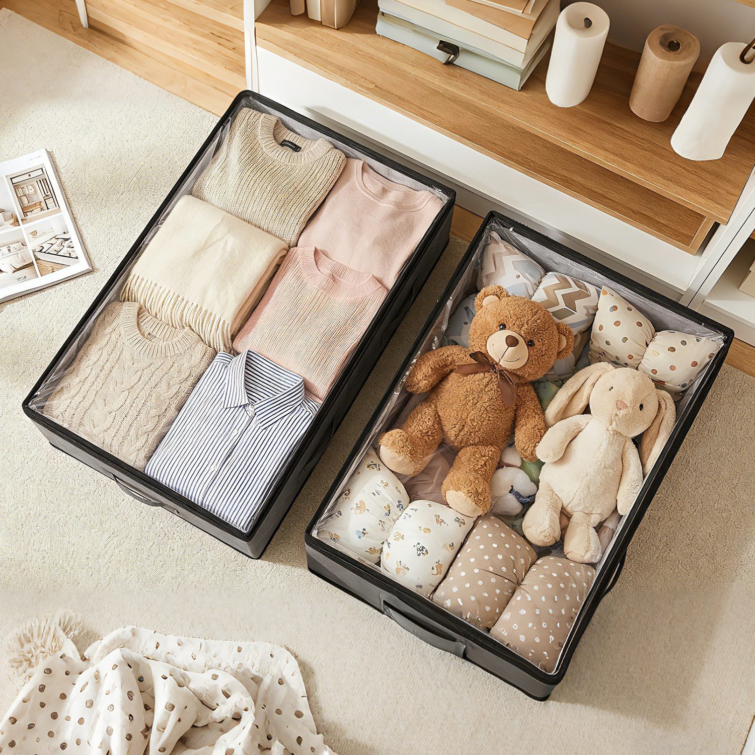 Sekey Unterbettkommode Unterbett Aufbewahrungsbox mit deckel transparente Aufbewahrungstasche, Aufbewahrungstasche Organizer für Kleiderschrank Aufbewahrung 90L – Bild 5 von 5