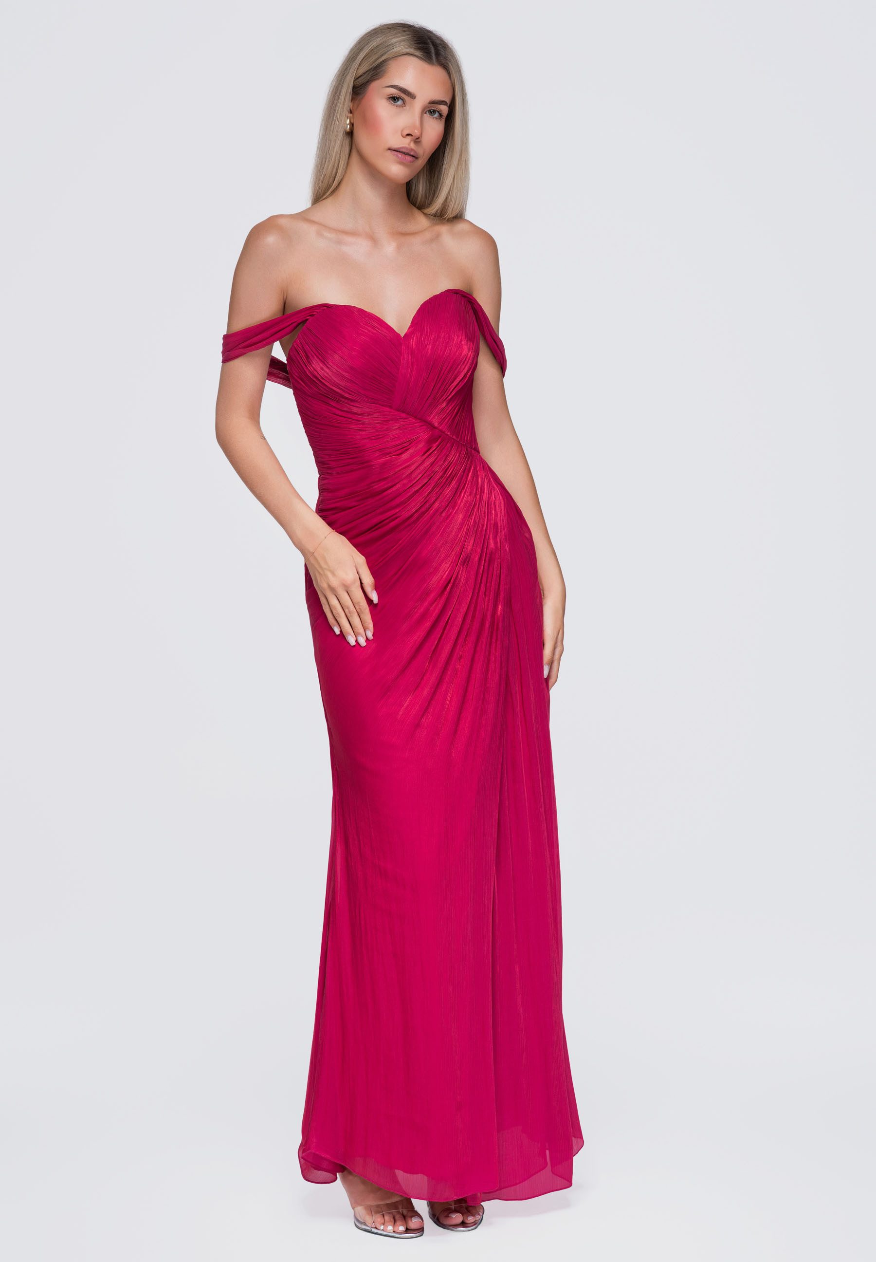 OMBRE Abendkleid Damen Abendkleid Maxi mit Herz-Ausschnitt Fuchsia M (kein Set, 1-tlg)