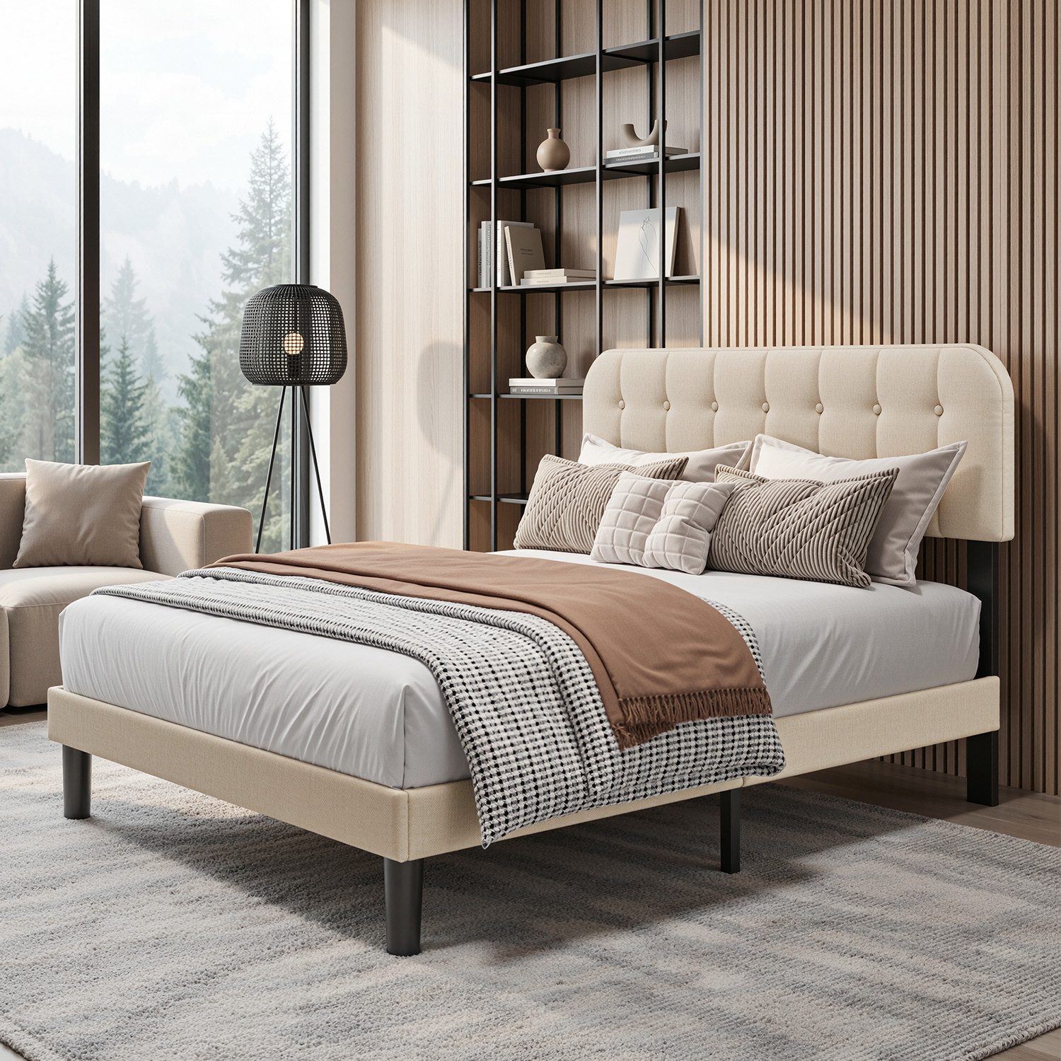 Bealife Bettgestell mit Kopfteil und Lattenrost (Doppelbett, Einzelbett,2 Modelle (120x200, 140x200cm)
