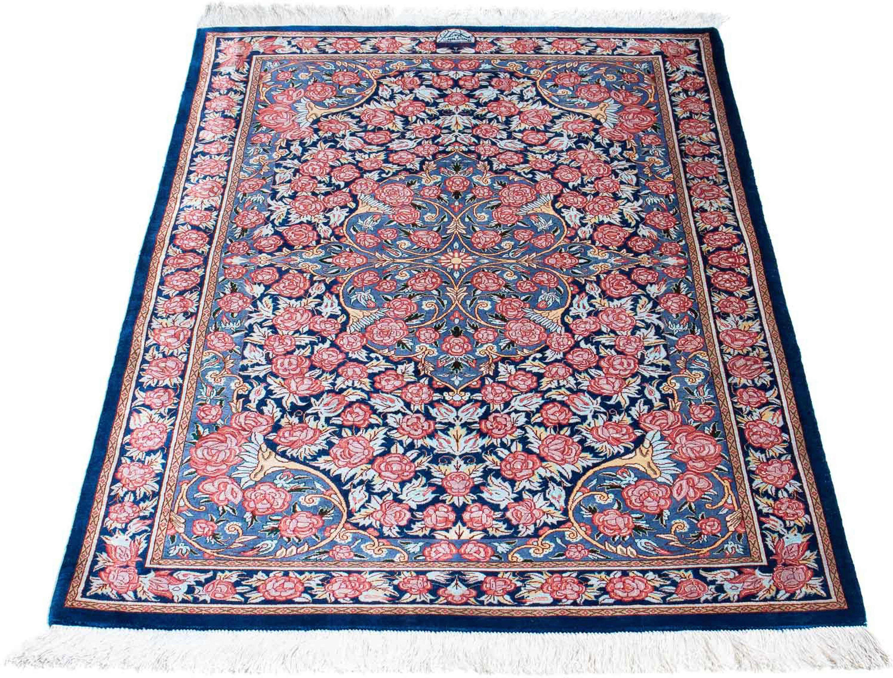 Orientteppich Perser - Ghom - 119 x 77 cm - dunkelblau, morgenland, rechteckig, Höhe: 10 mm, Wohnzimmer, Handgeknüpft, Einzelstück mit Zertifikat | Kurzflor-Teppiche