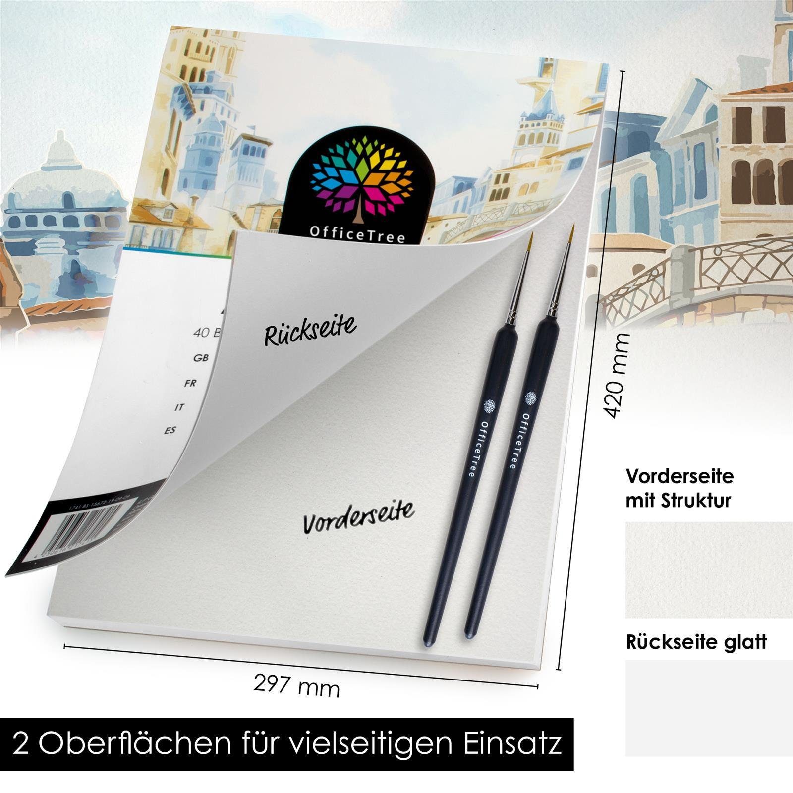 OfficeTree Aquarellblock OfficeTree Aquarellblock A3 300g /m² 40 Blatt - Aquarellpapier Weiß –, 40 Blatt - Aquarellpapier Weiß – Zeichenblock A3 für Wasserfarben