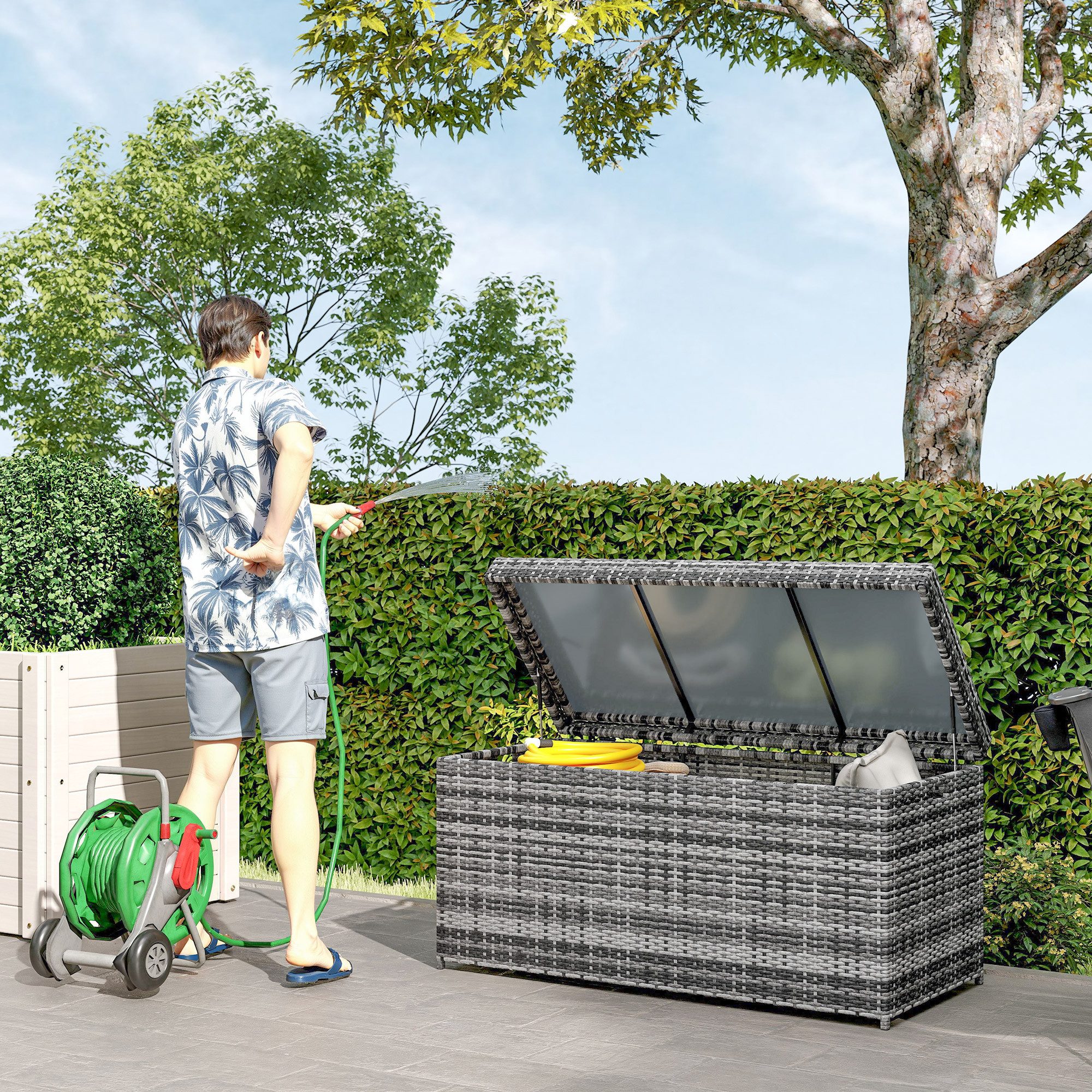 Outsunny Gartenbox mit Deckel, eingebautem Griff, günstig online kaufen