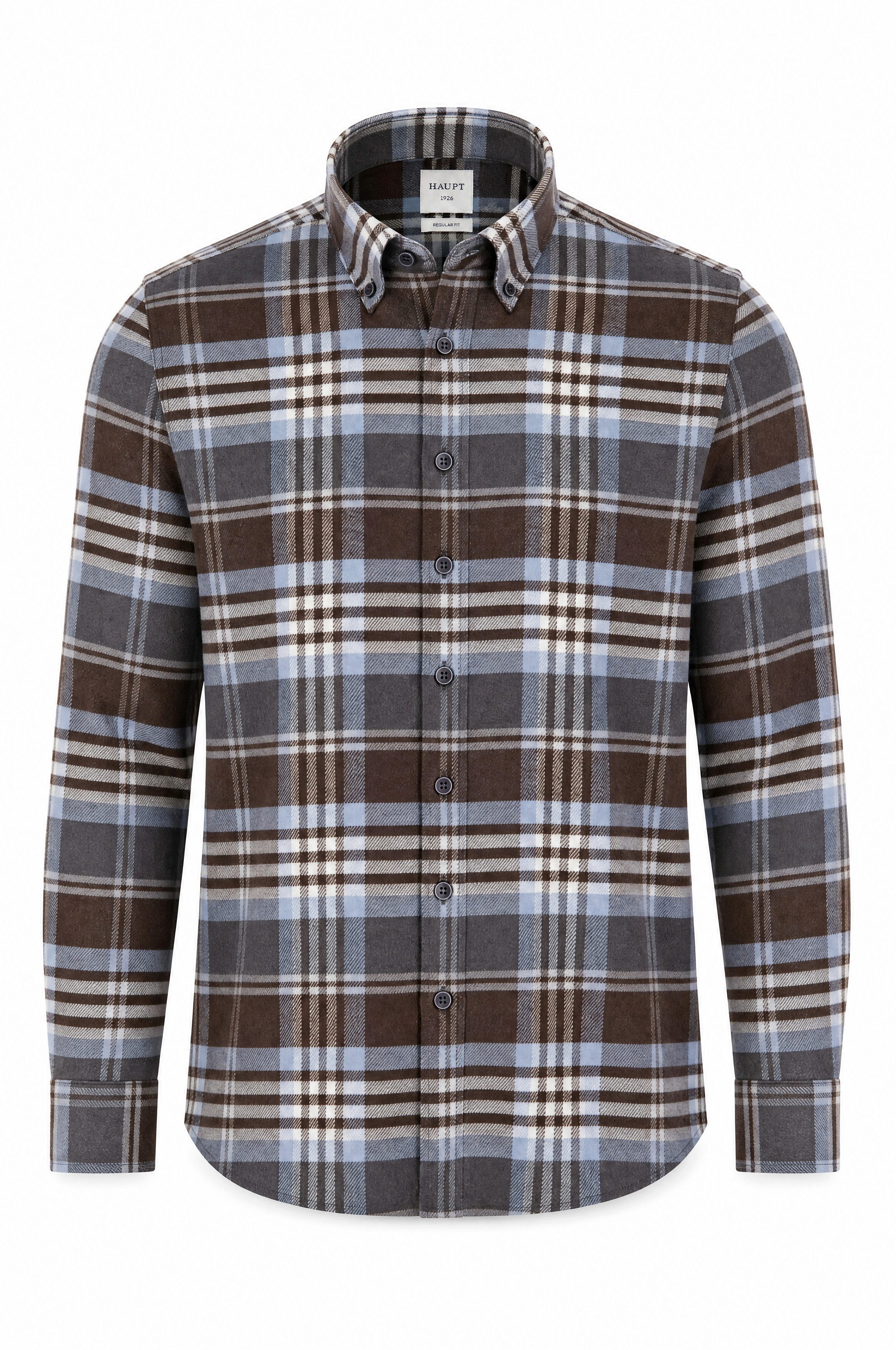 Haupt Langarmhemd Regular Fit Tall Flanell Langarm-Herrenhemd Karo Brown-Blue Frühling