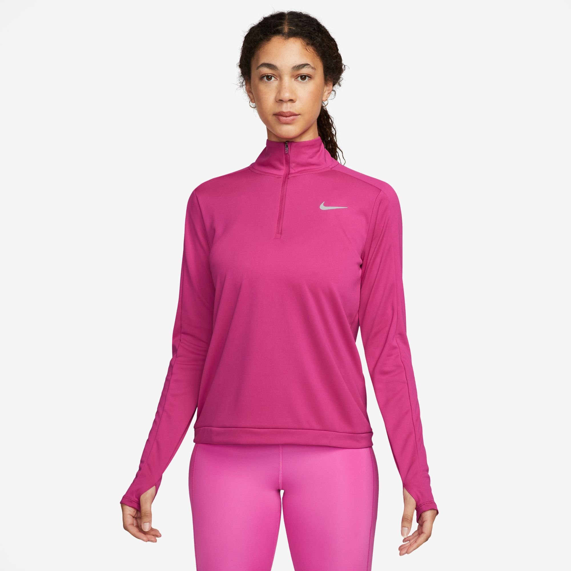 1/-ZIP Nike Laufshirt PACER PULLOVER SILV WOMEN'S FIREBERRY/REFLECTIVE DRI-FIT