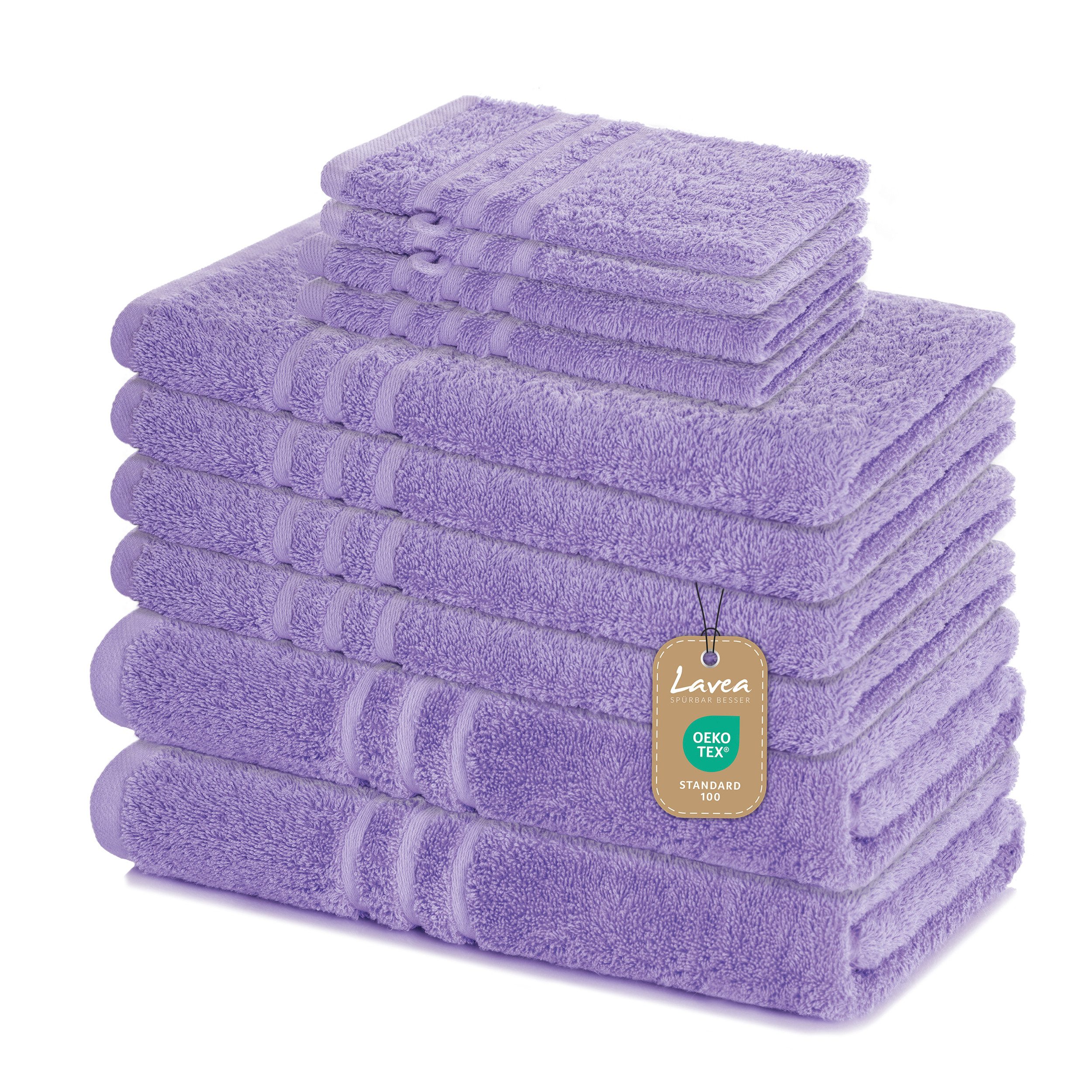 Lavea Handtuch Set Elena, Duschtücher, Handtücher, Gästetücher, Waschhandschuhe, 100% Baumwolle (Set, 10-St), Frottierserie, weich & saugstark, pflegeleicht, 500 g/m² Frottier