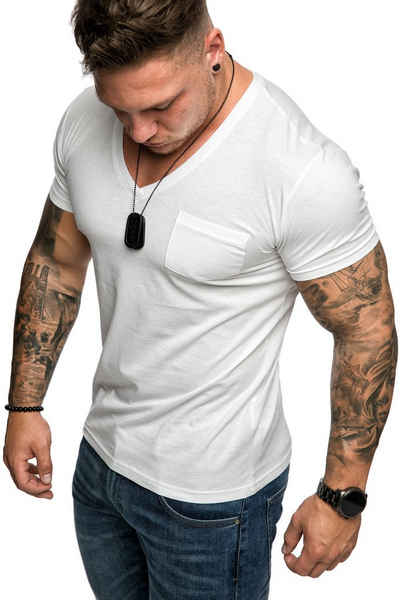 Amaci&Sons T-Shirt PATERSON Basic Oversize T-Shirt mit V-Ausschnitt Herren Vintage Basic Shirt mit V-Ausschnitt und Brusttasche