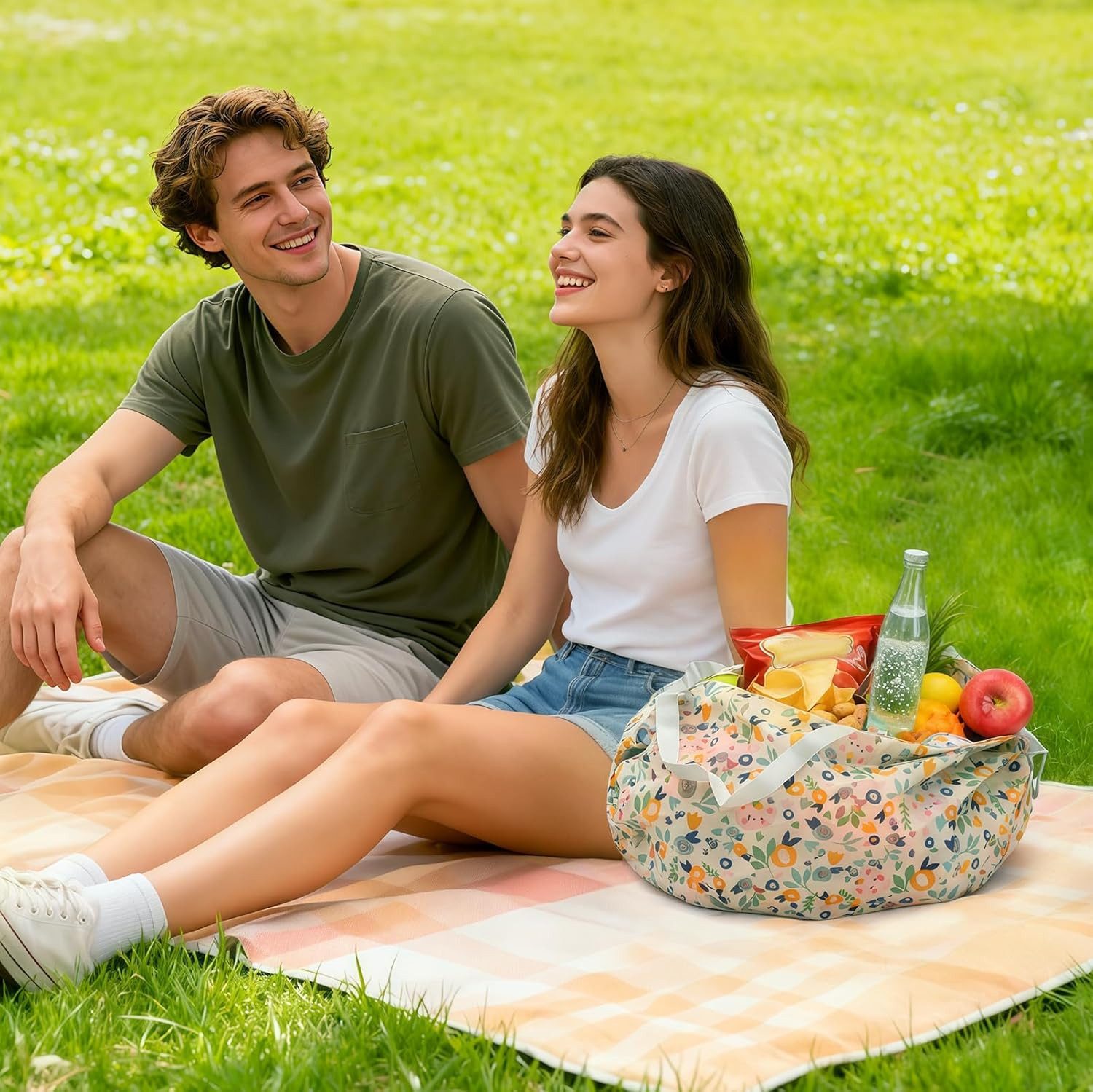 FOUORTUNATE-BEE Handtasche 2er Set faltbare Einkaufstaschen mit Reißverschluss, groß, Wiederverwendbare Damen-Tasche für Reisen, Camping & Strand – Bild 3 von 5