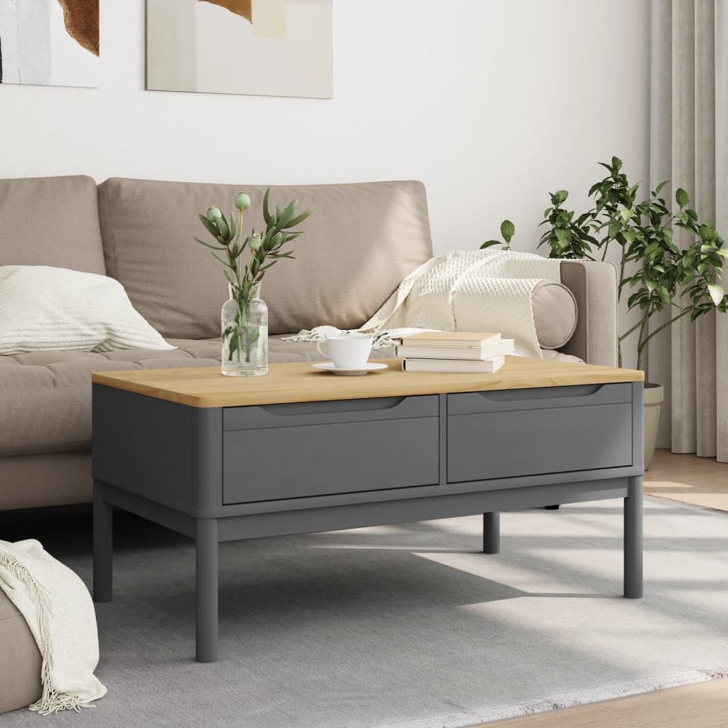 vidaXL Couchtisch Couchtisch FLORO Grau 99x55,5x45 cm Massivholz Kiefer (1-St)