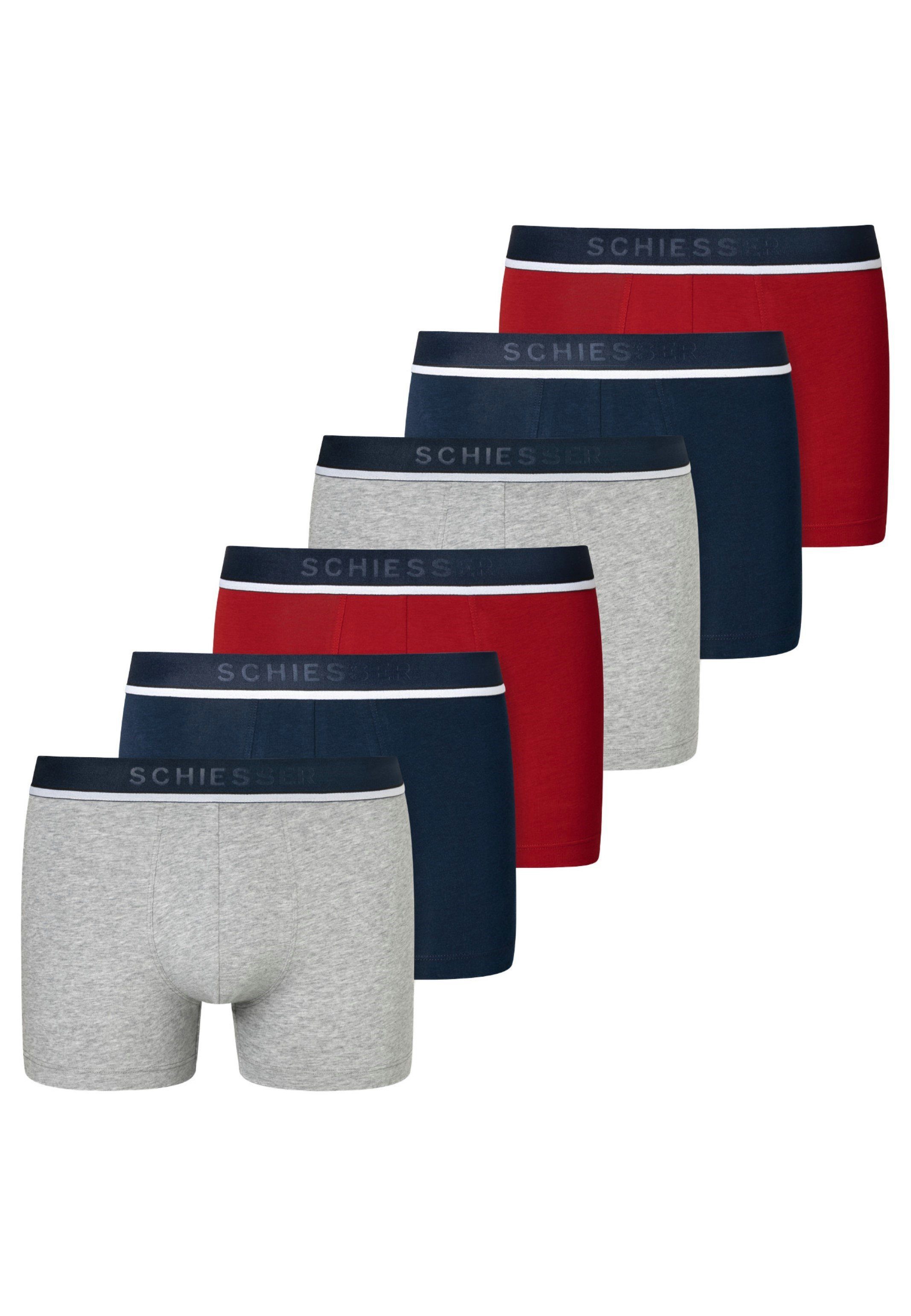 Schiesser Retro Boxer 6er Pack - 95/5 - Organic Cotton (Spar-Set, 6-St) Retro Short / Pant - Baumwolle - Ohne Eingriff - Rot / Blau / Grau