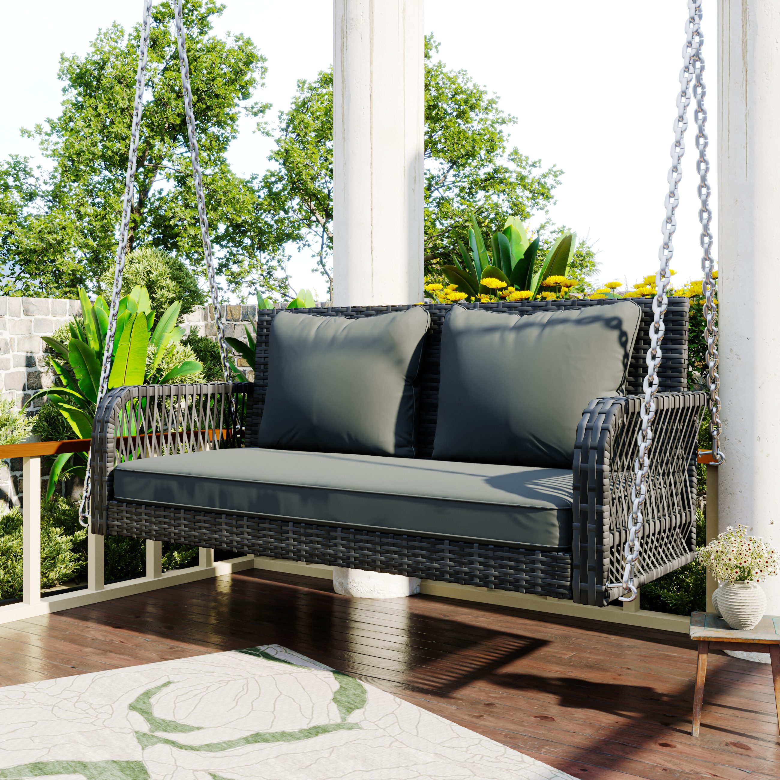 Merax Hollywoodschaukel aus Polyrattan, 2,00-Sitzer, Hängesessel günstig online kaufen