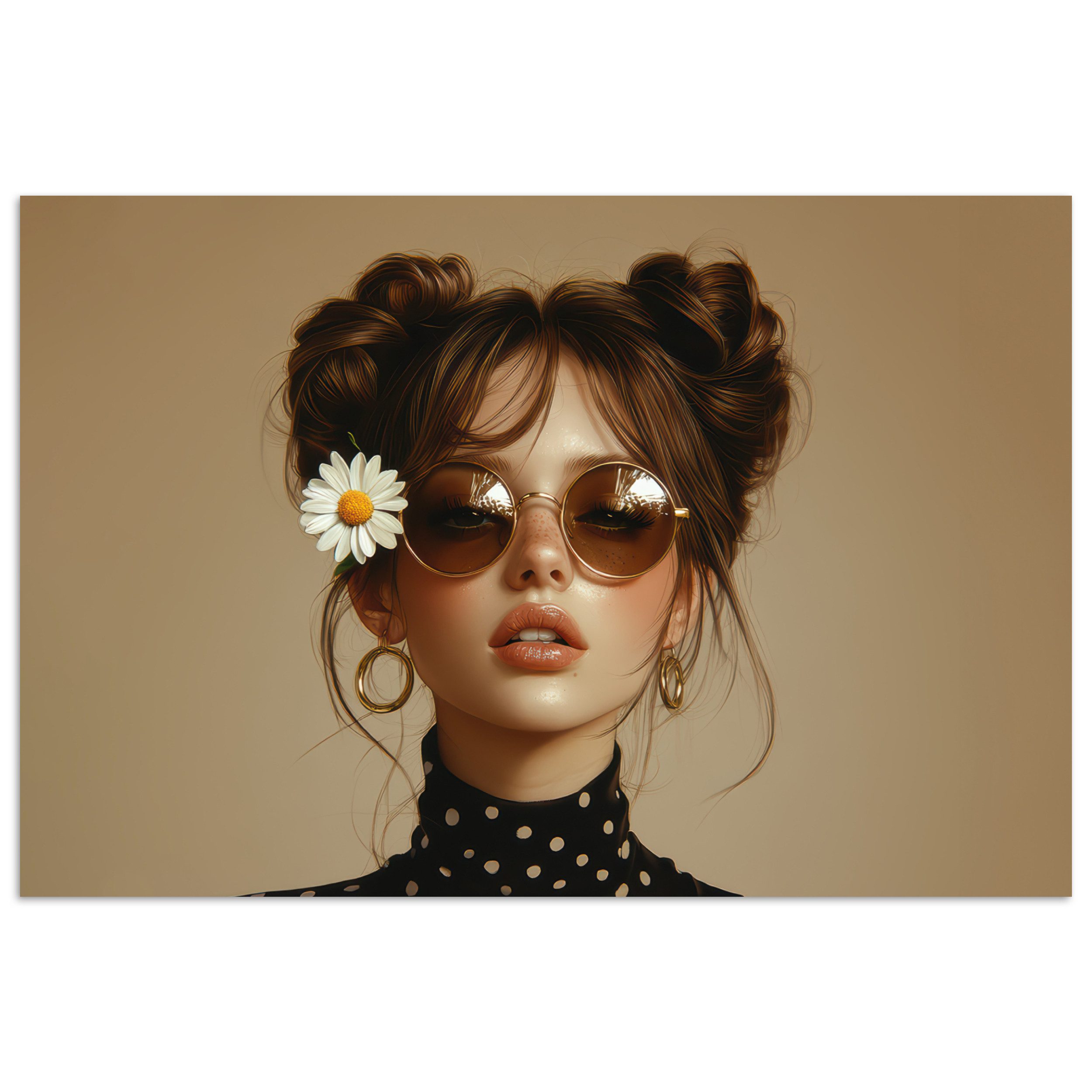 MuchoWow Poster Frau - Beige - Blume - Modern - Porträt, (1 St), Poster ohne Rahmen, Wandbild, Wandposter, 30x20 cm