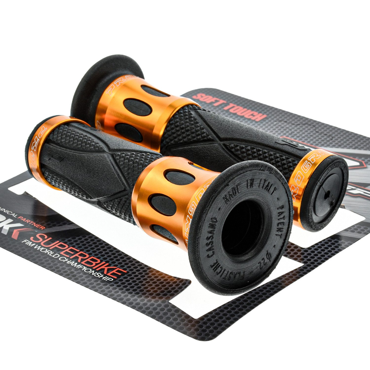 PROGRIP Fahrradlenkergriff Motorrad Lenkergriffe 728 Gold Schwarz Alu Gummi 22mm 25mm (Paar), für Motorrad, Roller, Scooter, Quad, Cross