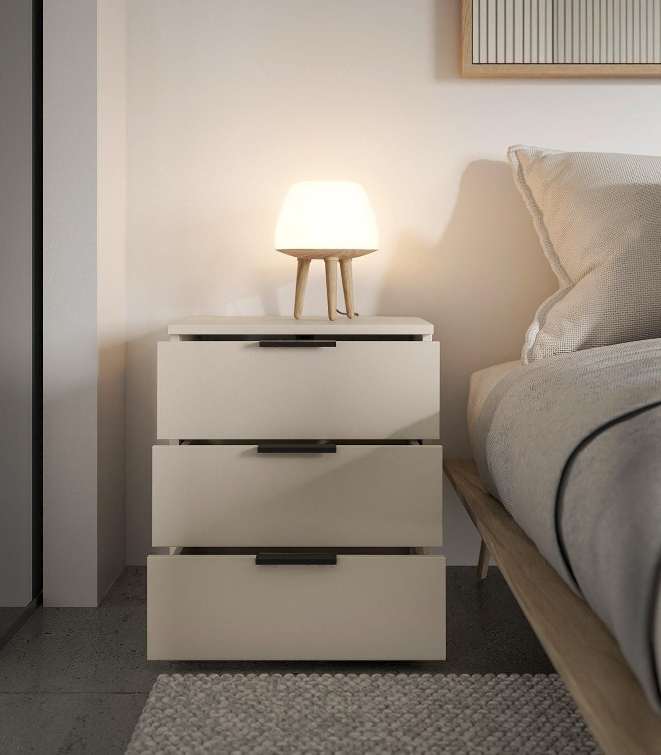 Bega Consult Nachtkommode LINZ, Greige, Schwarz, Kaschmir Dekor, 3 Schubladen, B 45,2 x H 50,7 x T 40 cm