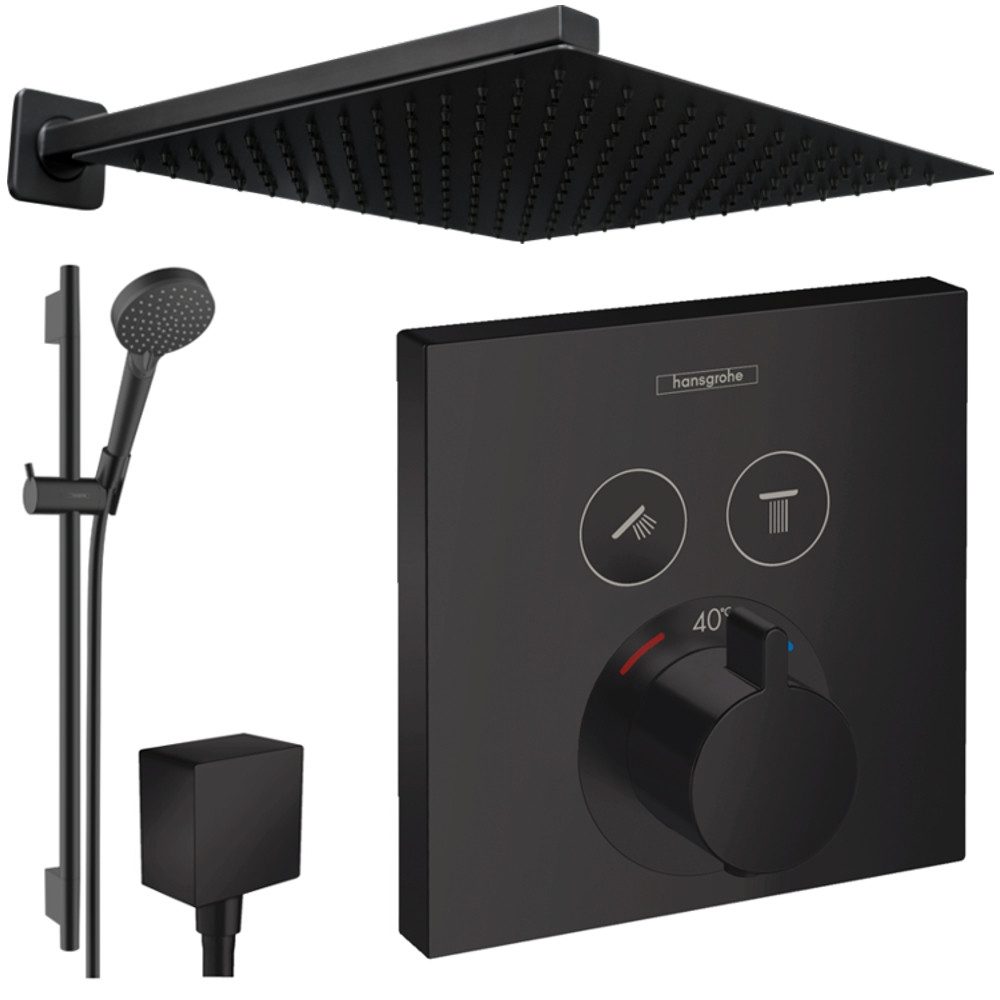 Duscharmatur ShowerSelect Duscharmatur, Duschsystem mit Kopfbrause, Schwarz