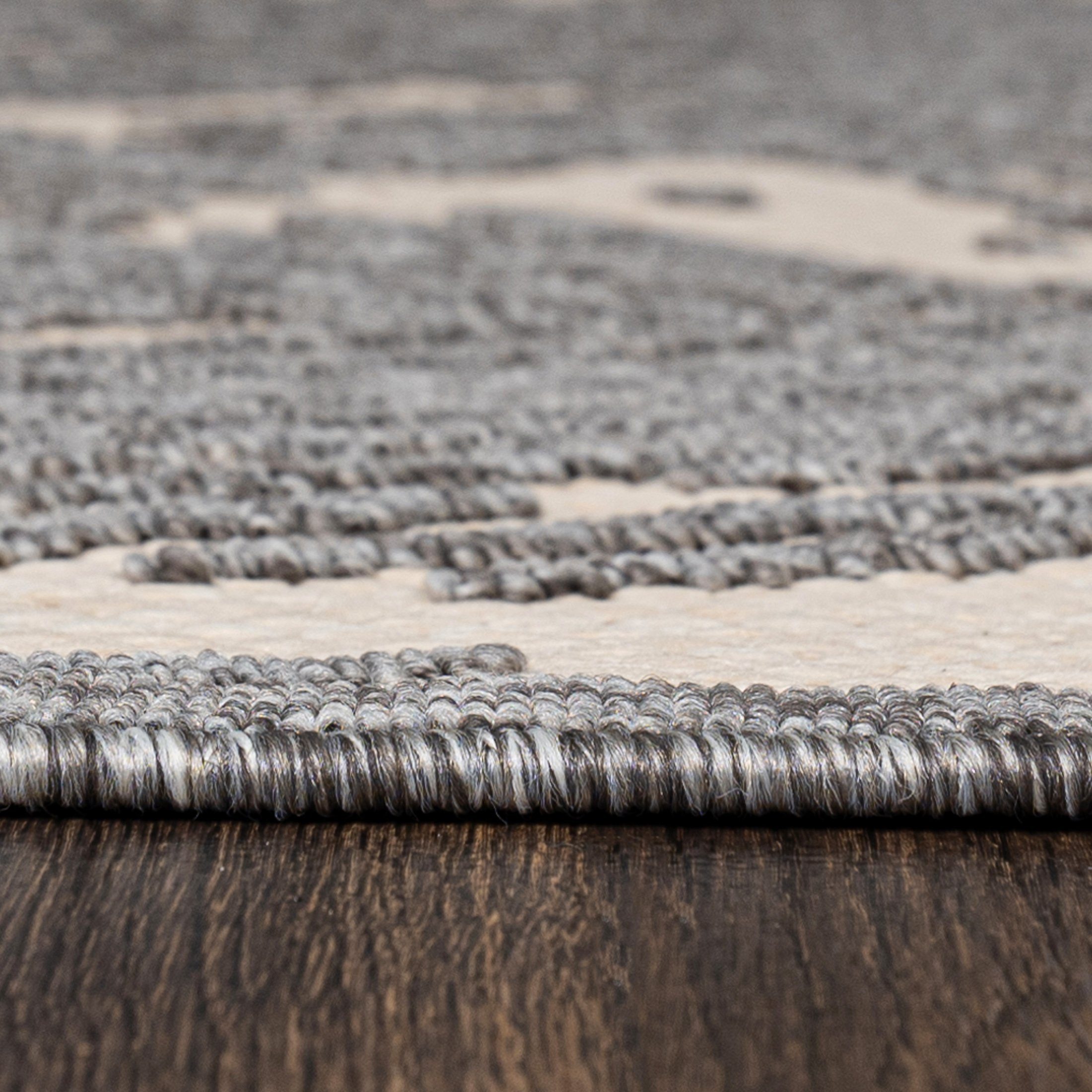 Mazovia Outdoorteppich In- & Outdoor Teppich Wetterfest & UV-beständig Balkon - Grau Beige, 60 x 100 cm, Höhe 6 mm, Kurzflor, Weich, Pflegeleicht, Flachgewebe