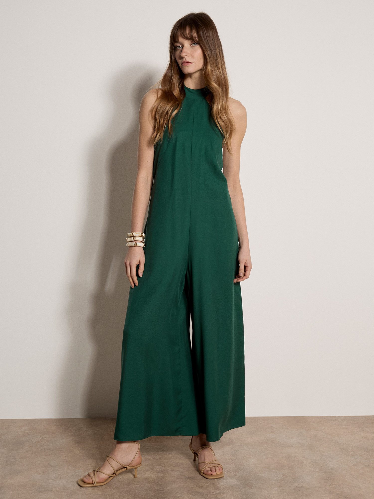 Apricot Jumpsuit Halter Neck Wide-Leg Jumpsuit Einfarbig