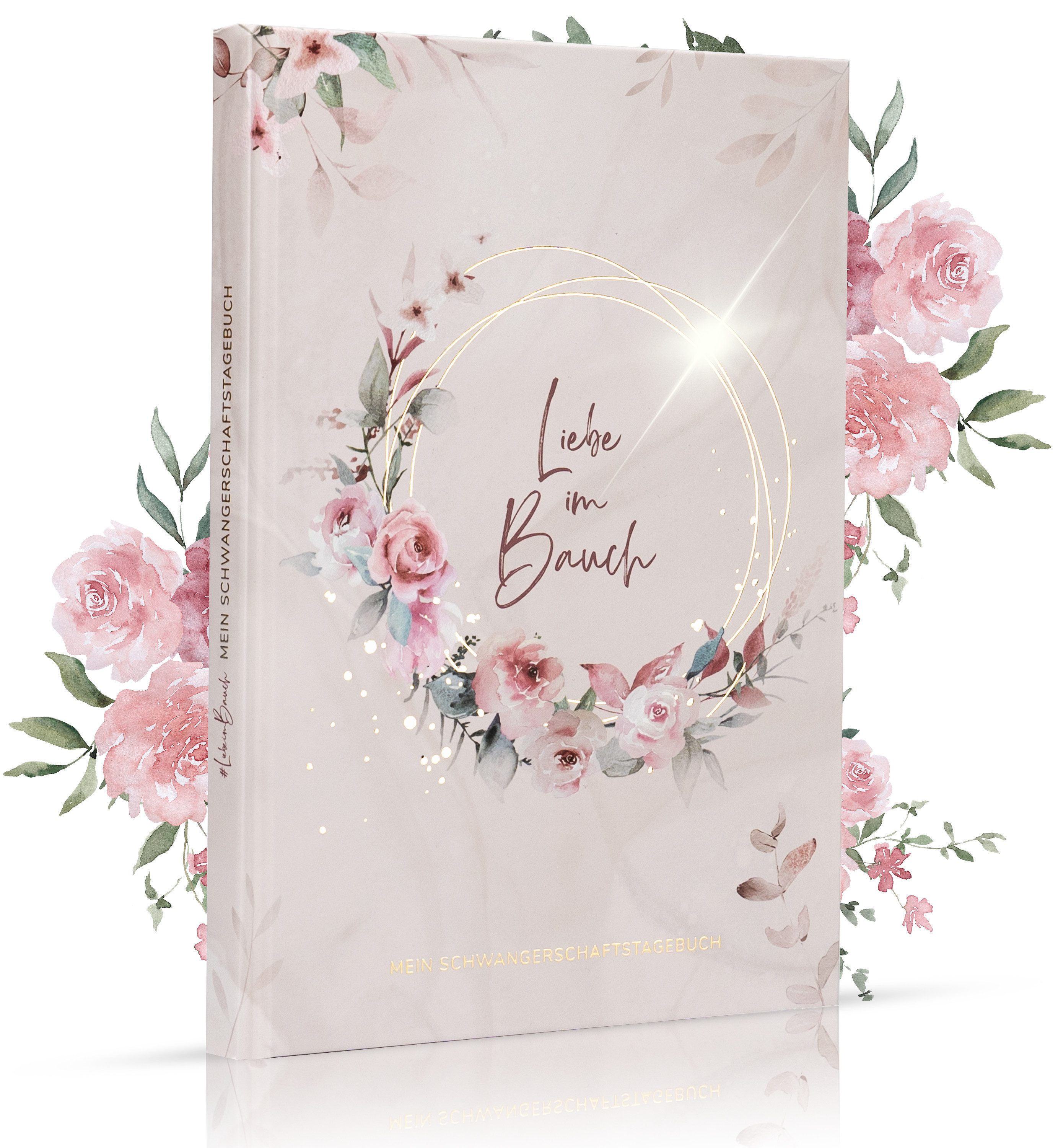 MeinBaby123® Tagebuch Schwangerschaft, Geschenke für Schwangere, Schwangerschafts Journal, Schwangerschaftsbuch "Liebe im Bauch" vergoldet