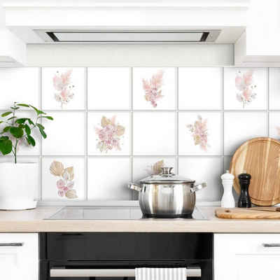 K&L Wall Art Fliesenaufkleber selbstklebend Klebefliese Sticker Boho Blumenstrauß Küche