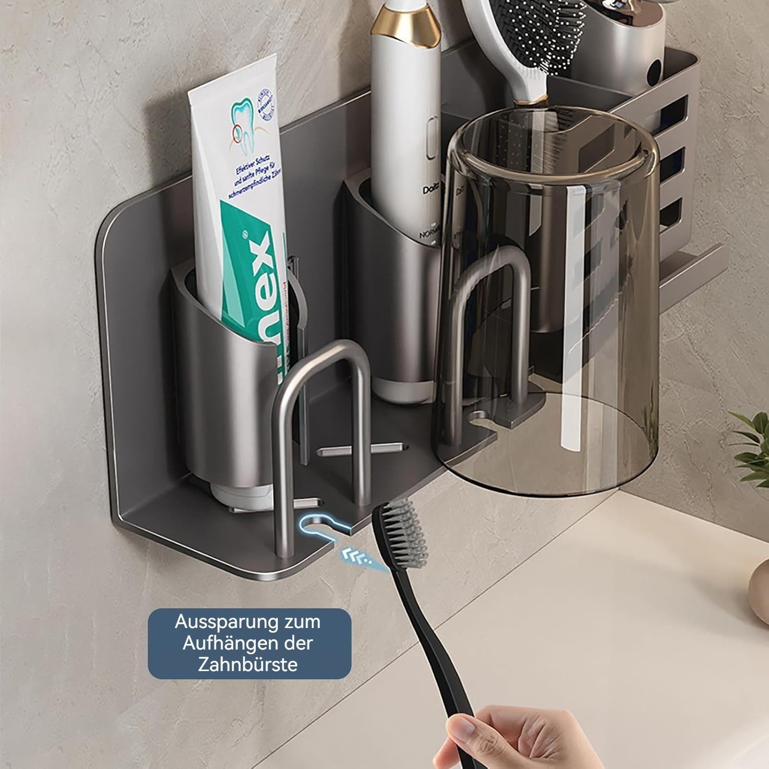 BlingBin Zahnbürstenhalter Elektrischer Zahnbürstenhalter aus Aluminium, Badezimmer-Wandmontage, (2er set, 2-St., 35 * 6,5 * 9,5 cm), Zahnbürstenhalter, Aufbewa – Bild 3 von 5