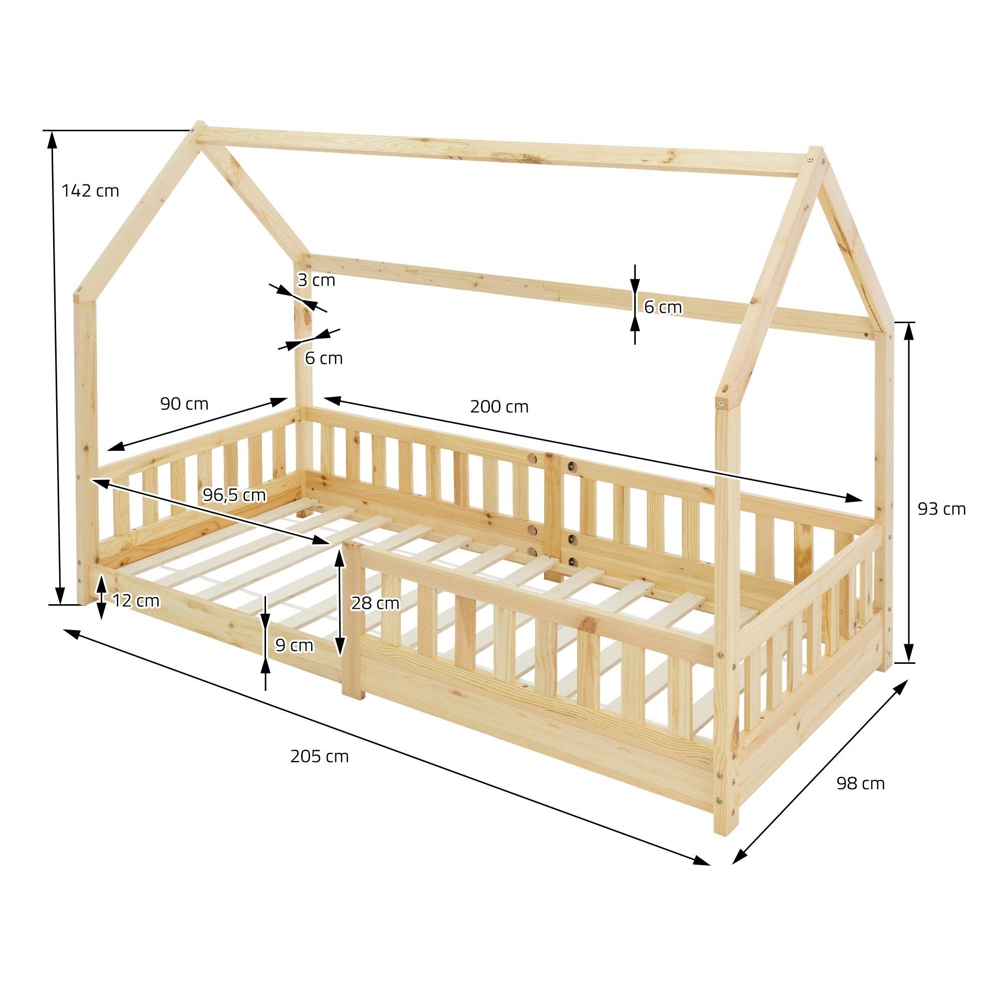 Kinderhaus, Jugendbett ML-DESIGN Bettenhaus Kinderbett Hausbett Rausfallschutz