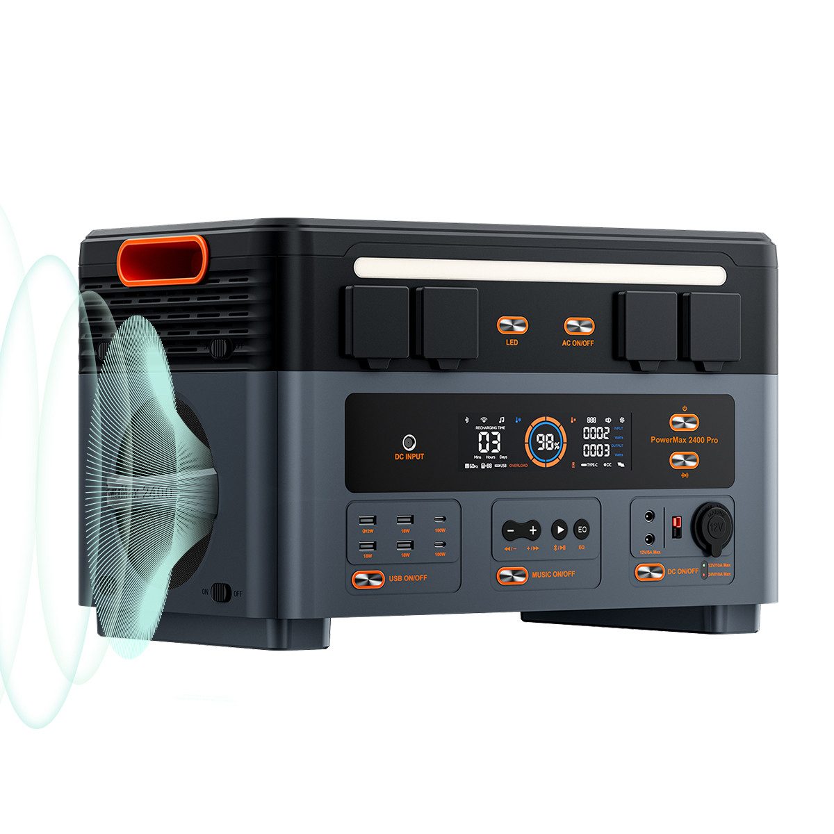 OSCAL Stromerzeuger Mikro-Wechselrichter PowerMax 2400Pro Powerstation 2016Wh, 2,4 in kW, Trennbar/mit Stereo/Strom ins Netz rückspeisen/16 Anschlüsse