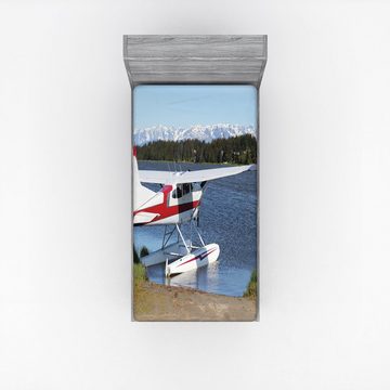 Spannbettlaken Soft Dekorativer Stoff Bettwäsche Rund-um Elastischer Gummizug, Abakuhaus, Flugzeug Wasserflugzeug vom Flughafen in Lake Foto