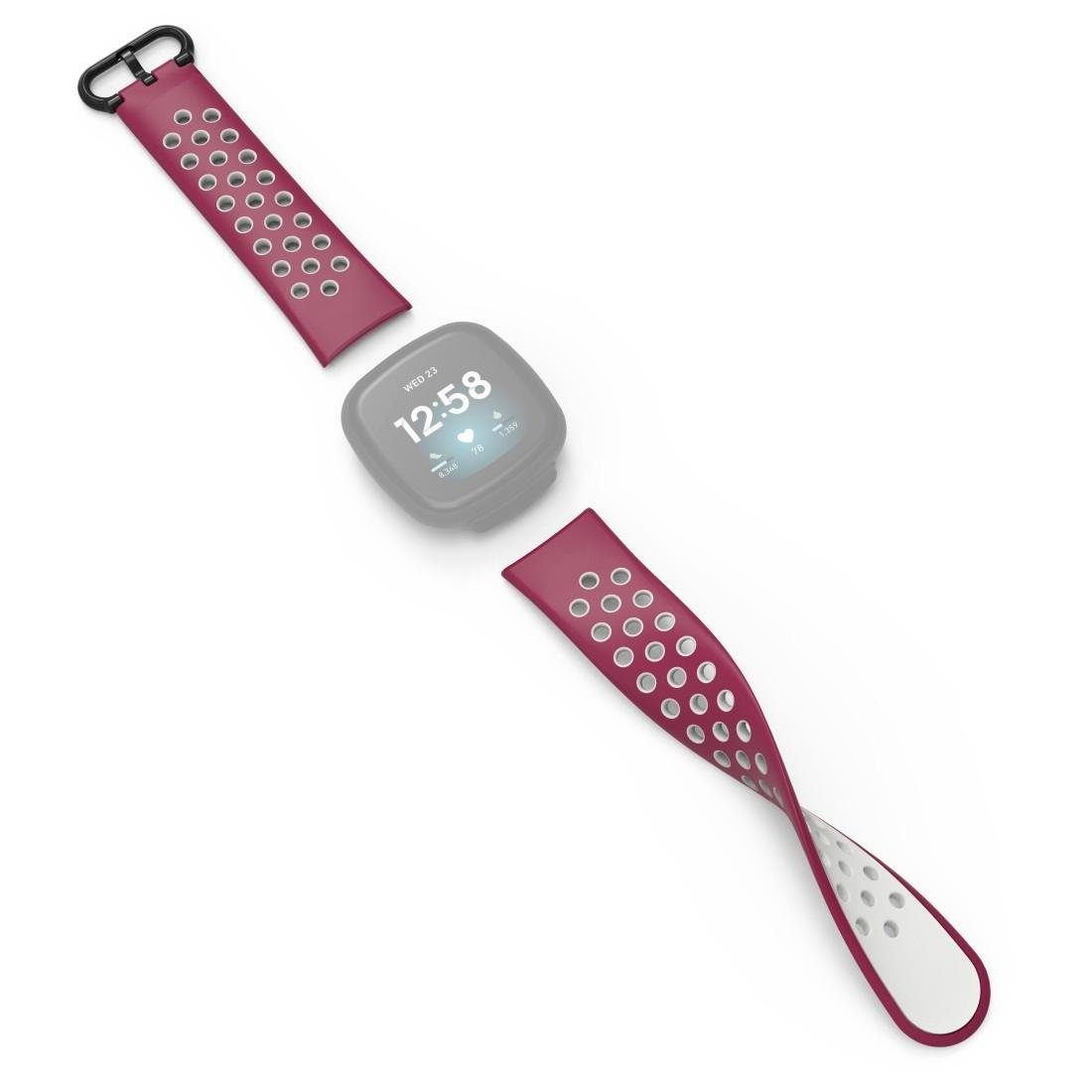 Hama Smartwatch-Armband Ersatzarmband für Fitbit cm bordeaux Versa 22 3/4/Sense Silikon, cm/21 (2)