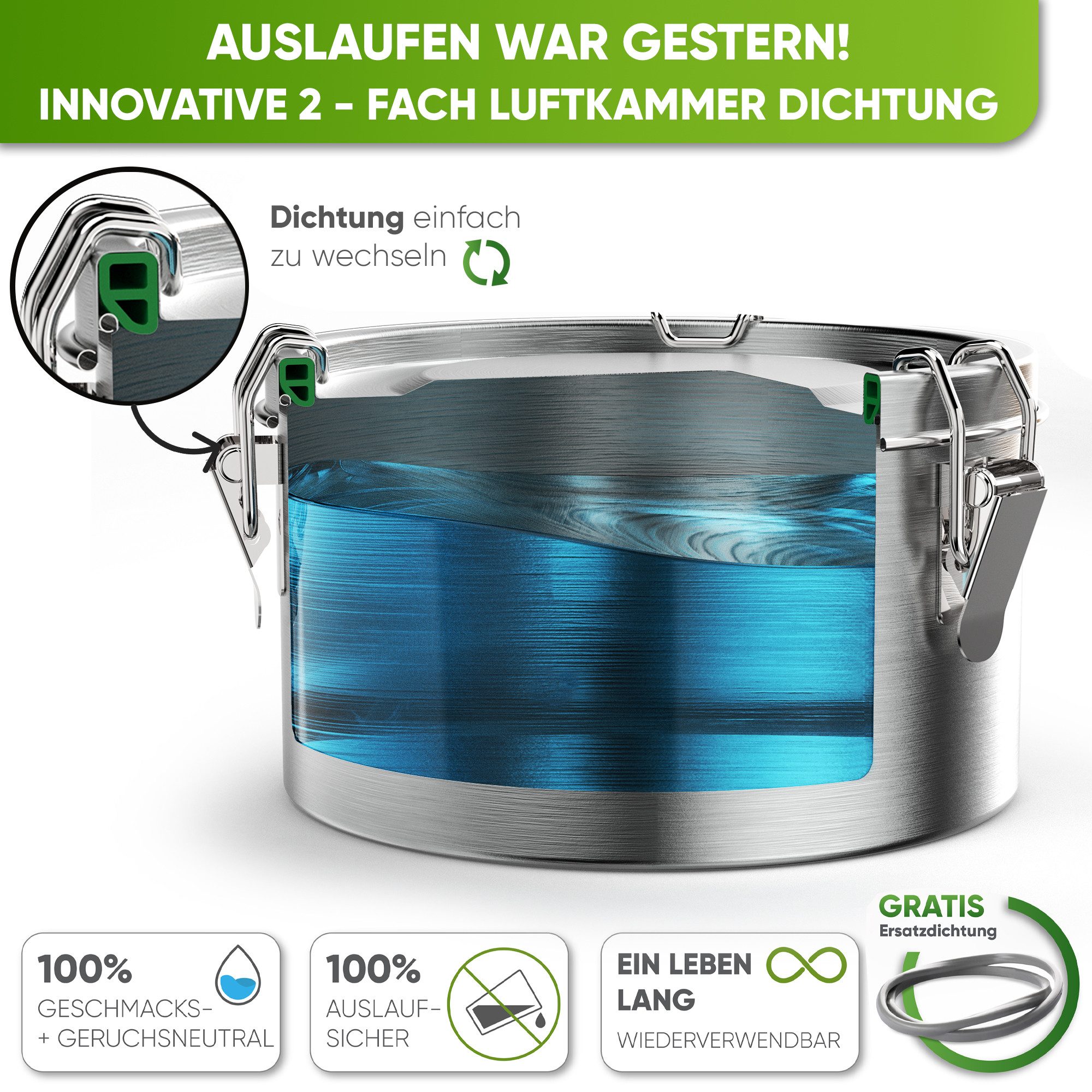 Blockhütte Lunchbox Blockhütte Premium Edelstahl Brotdose - Rund, Auslaufsicher, Auslaufsicher, Stapelbar, Ofenfest, Gefrierschrank