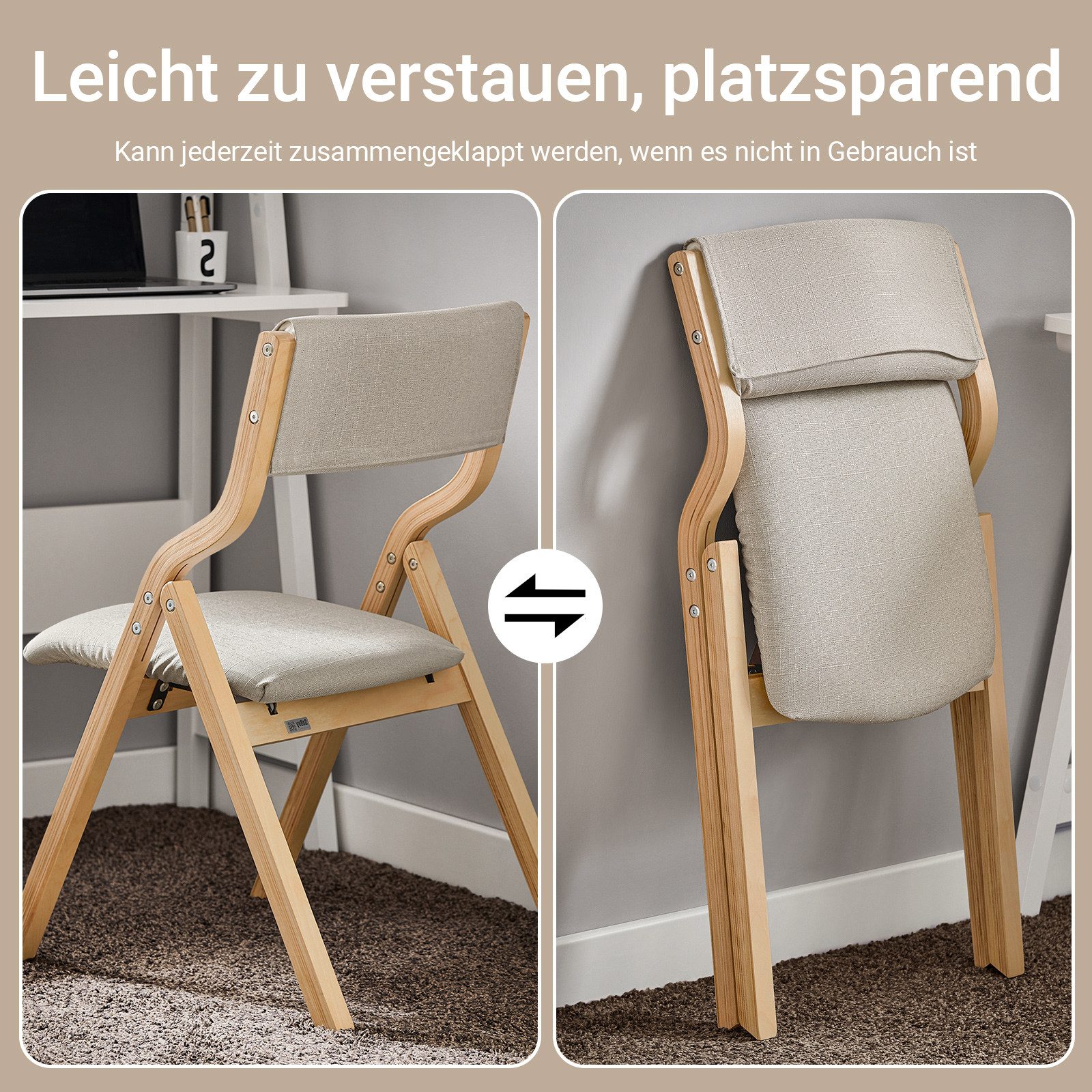 SoBuy Klappstuhl FST40, Küchenstuhl, Esszimmerstuhl, Holzstuhl, Faltbar, Küche, Büro, Küchenstuhl mit gepolsterter Sitzfläche und Lehne
