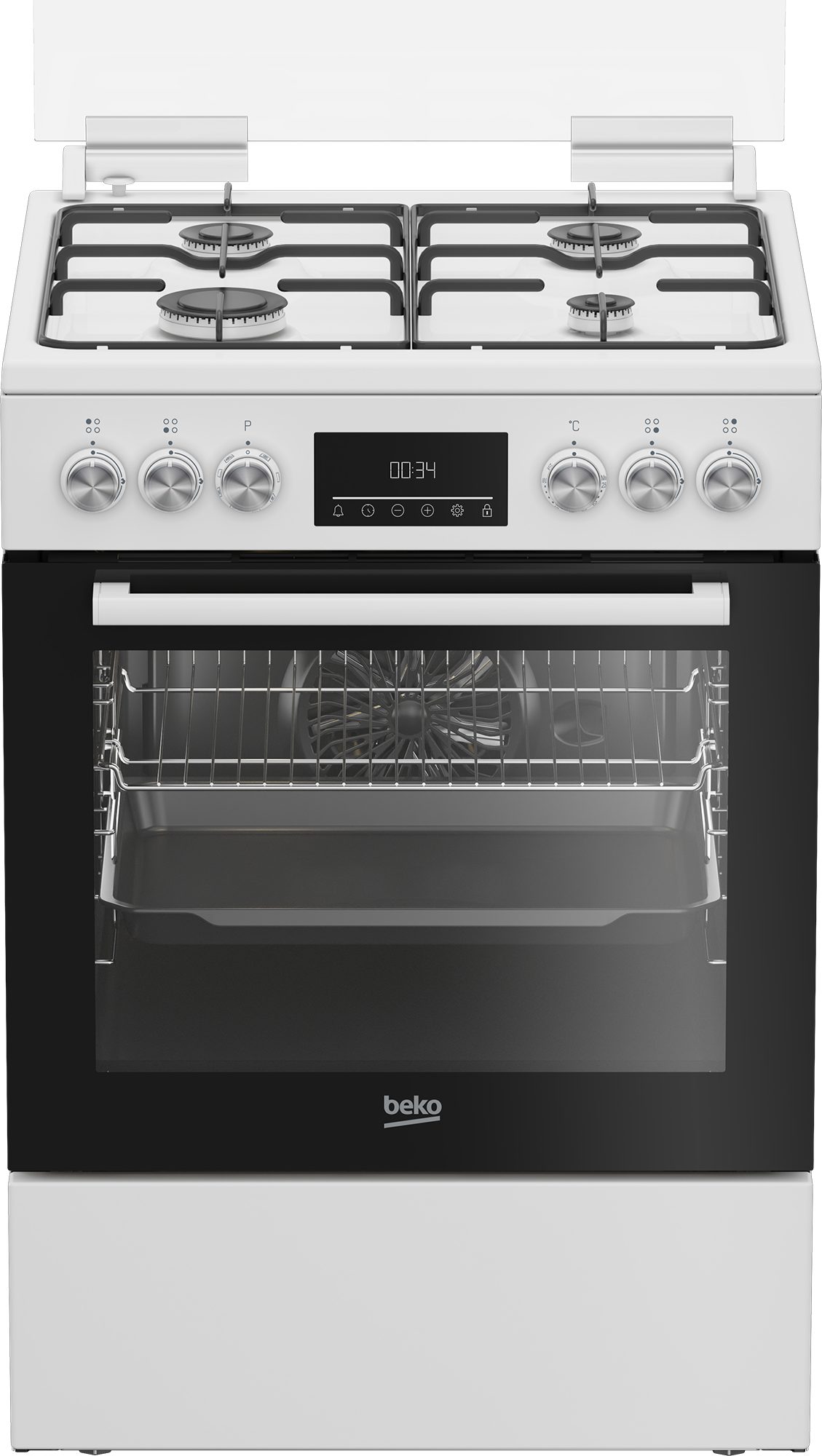 BEKO Gas-Standherd FBM62320WDSL, mit Teleskopauszug nachrüstbar, Multifunktionsdisplay – Übersichtliche Information auf einen Blick
