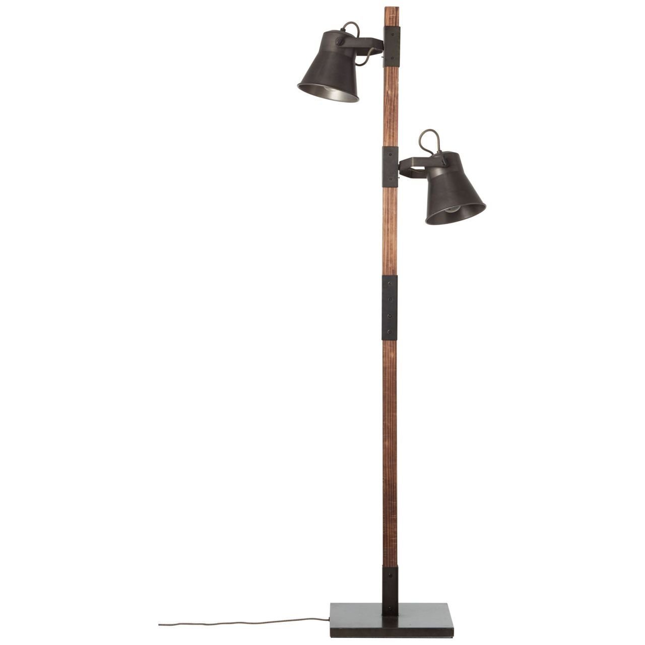 stahl/holz schwarz 2x E27, Plow, Standleuchte 10W, 2flg Lampe ge Plow Brilliant A60, Stehlampe