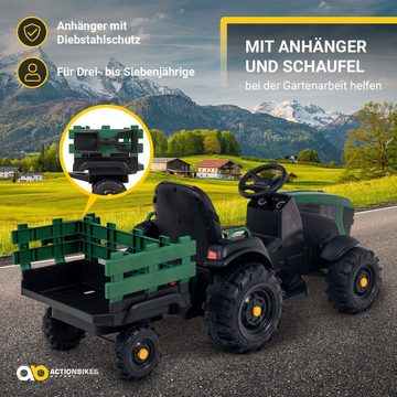 Actionbikes Motors Elektro-Kindertraktor Kinder Traktor mit Anhänger Elektro Fahrzeug, Belastbarkeit 28 kg, (2-tlg), inkl. Fernbedienung - Softstart - Gurt - 2x 12 V Motor