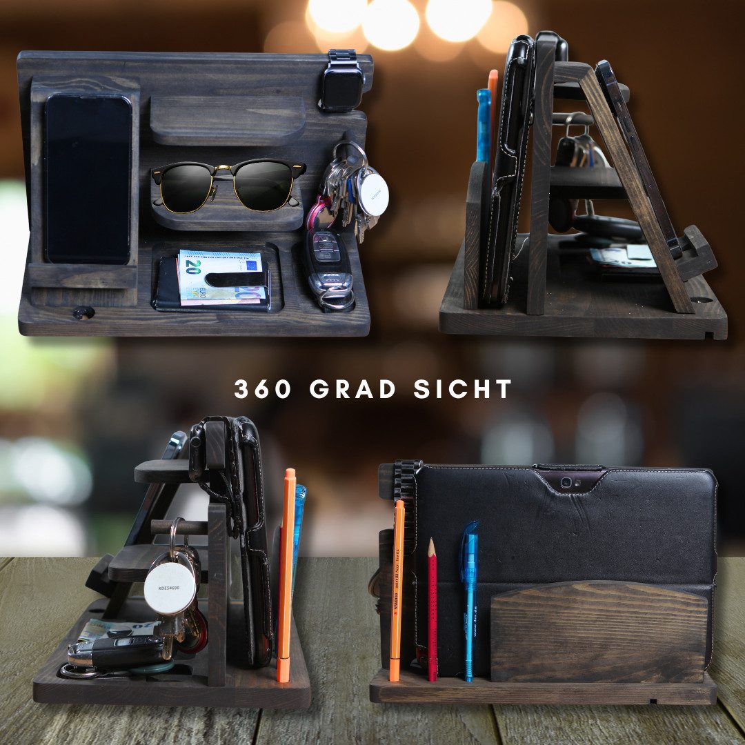 PEGSEN Nachttisch Organizer für den Schreibtisch Dockingstation Aufbewahrung aus Holz (Aufbewahrung für Uhr, Kopfhörer, Brille, Tablet & Buch), handgefertigt, H – Bild 3 von 5