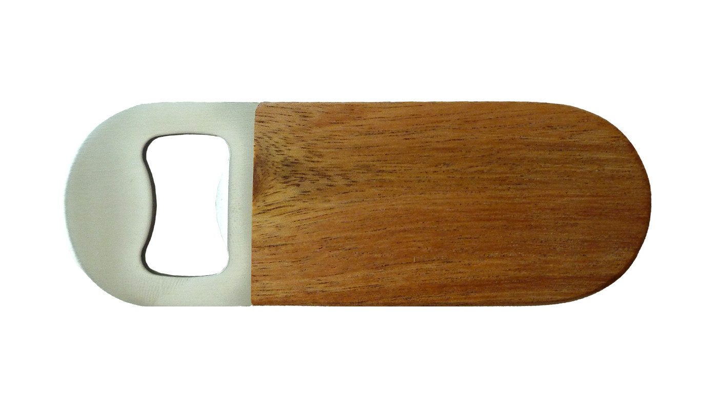 Flaschenöffner Flaschenöffner / aus Metall mit Holzbelag / Größe: 95 x 35 mm