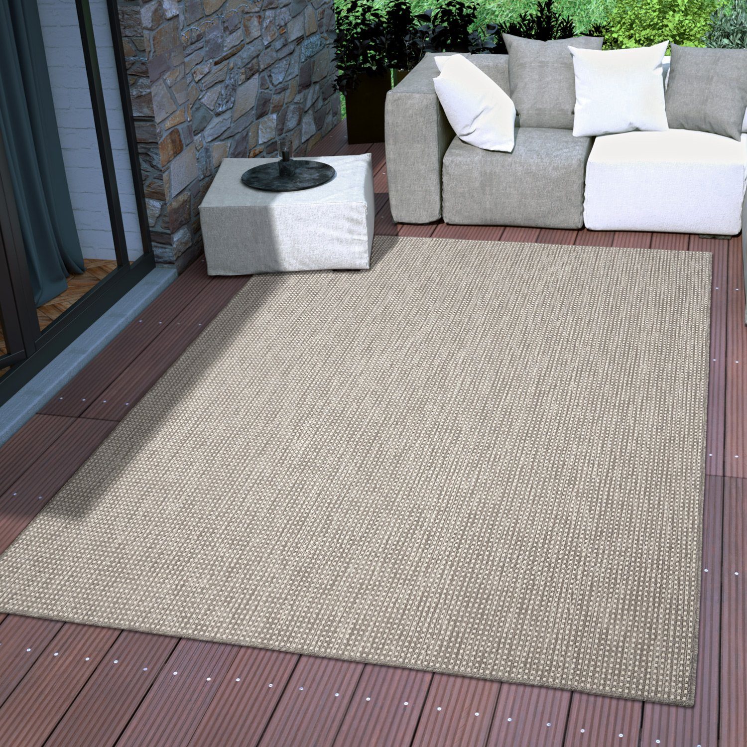 Outdoorteppich In-& Outdoorteppich Wetterfest Terrasse Meliert Modern, TT Home, rechteckig, Höhe: 8 mm Grau Weiß Creme