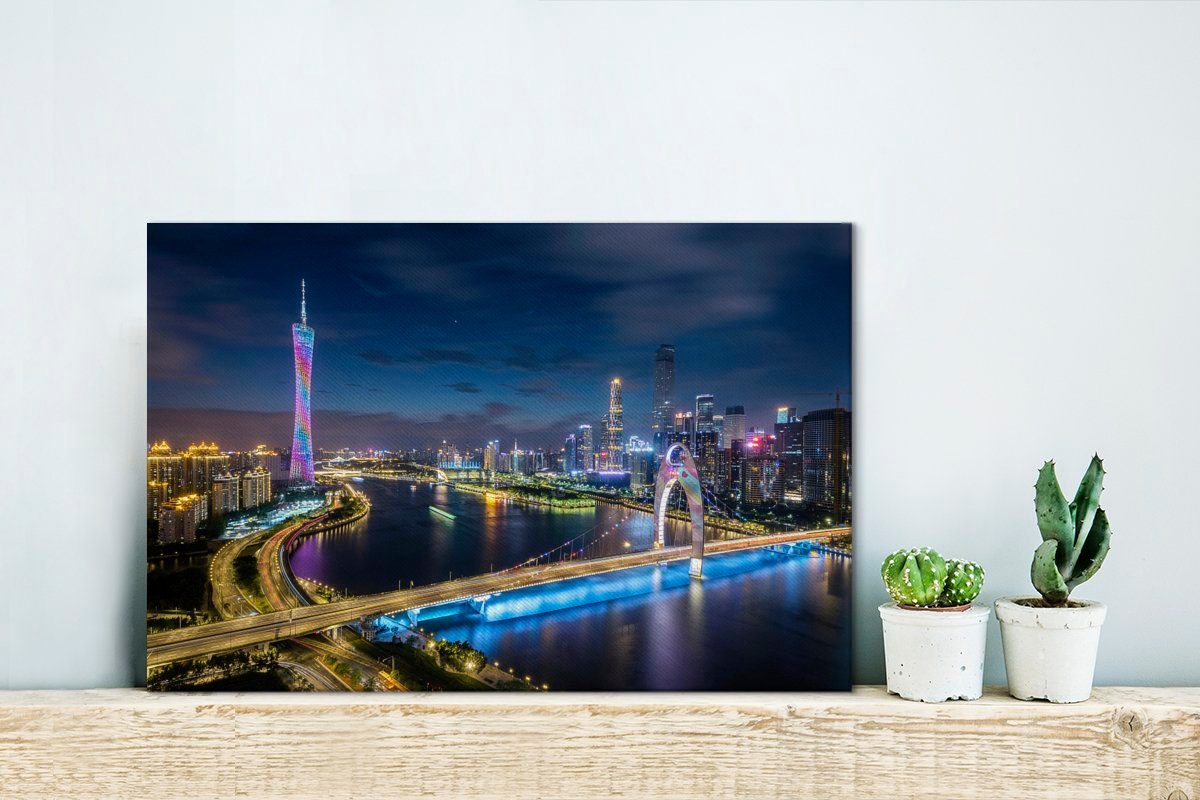 Ein Leinwandbilder, Wanddeko, 30x20 OneMillionCanvasses® Sonnenuntergang Wandbild cm Guangzhou, Leinwandbild Aufhängefertig, St), in schöner (1