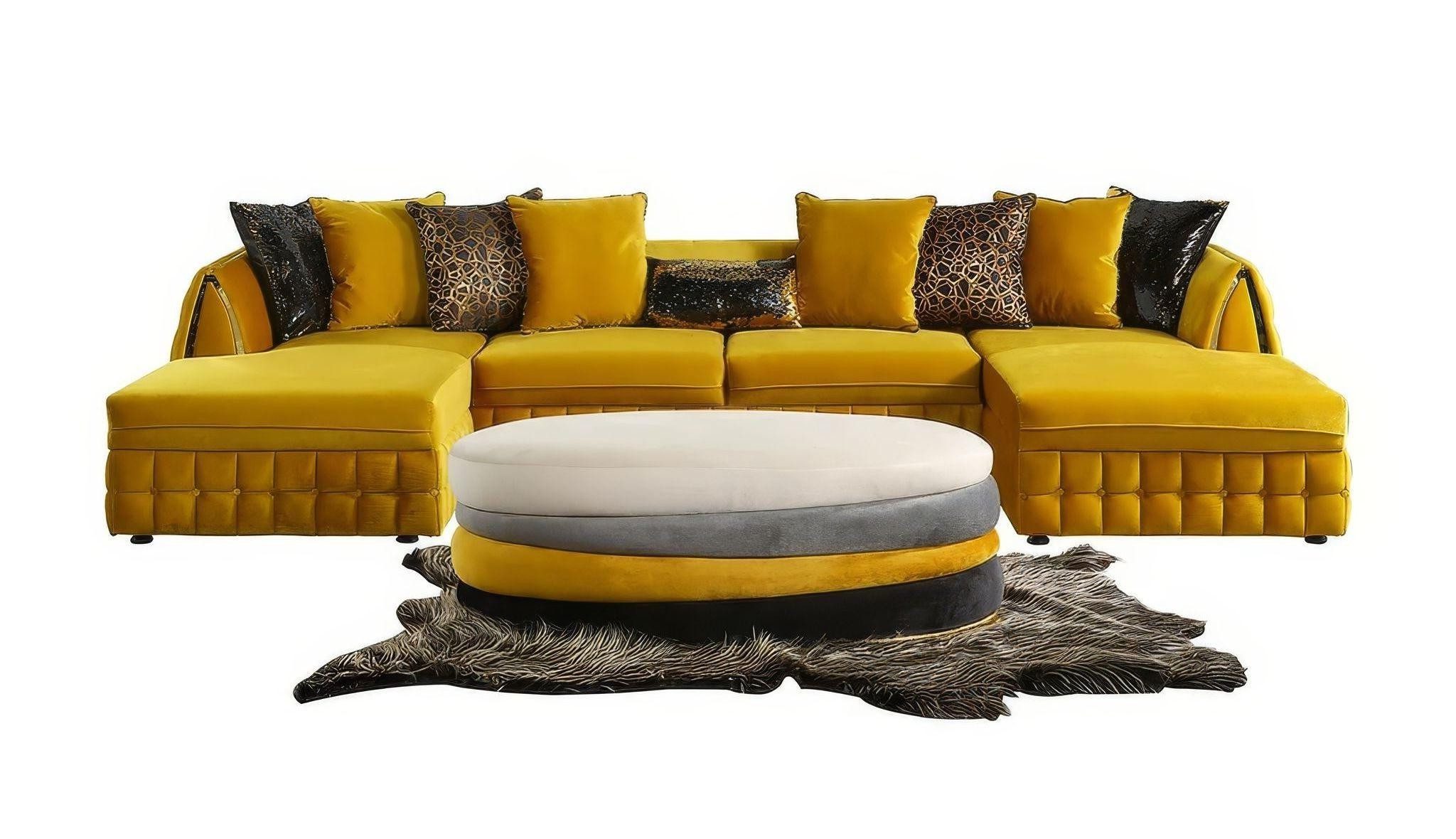 Xlmoebel Wohnlandschaft Großes gelbes U-Form Sofa aus hochwertigem Stoff für Wohnzimmer, Wohnlandschaft 2 Teile, Made in Europa
