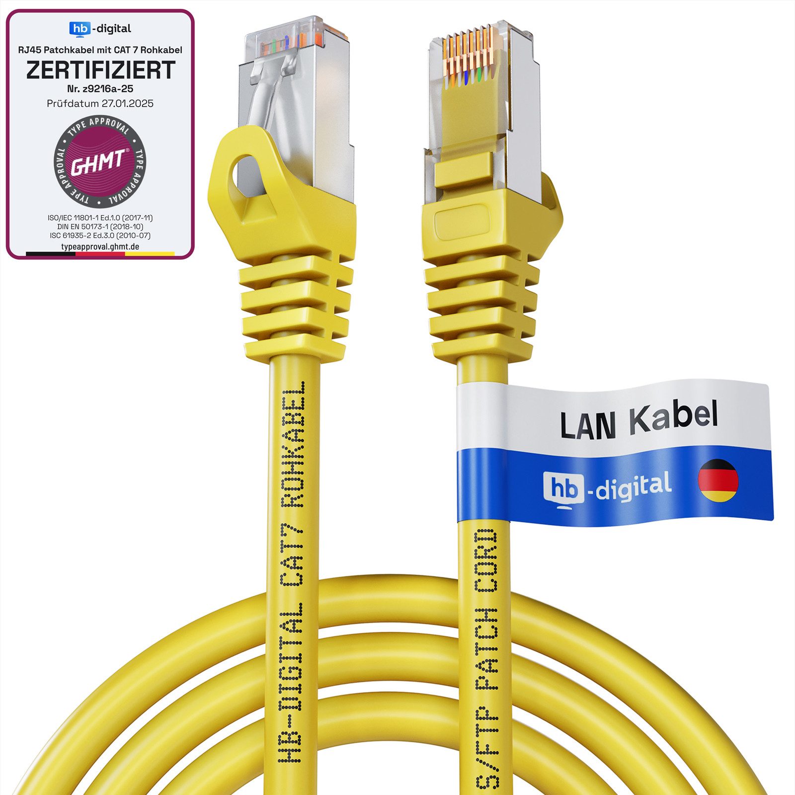HB-DIGITAL Patchkabel CAT.7 Rohkabel LAN Kabel Cat7 S/FTP PiMF LSZH Netzwerkkabel, Netzwerkstecker, RJ-45 (25 cm), Kontaktoberfläche: Pins Vergoldet 50µ